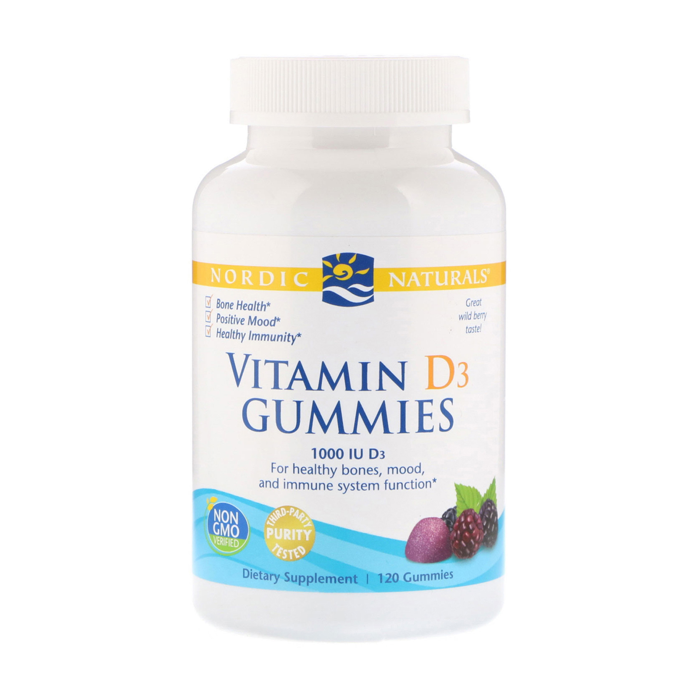 Вітамін Д3 Nordic Naturals D3 Gummies Vitamin D3 1000 МО зі смаком ягід, 120 жувальних цукерок
