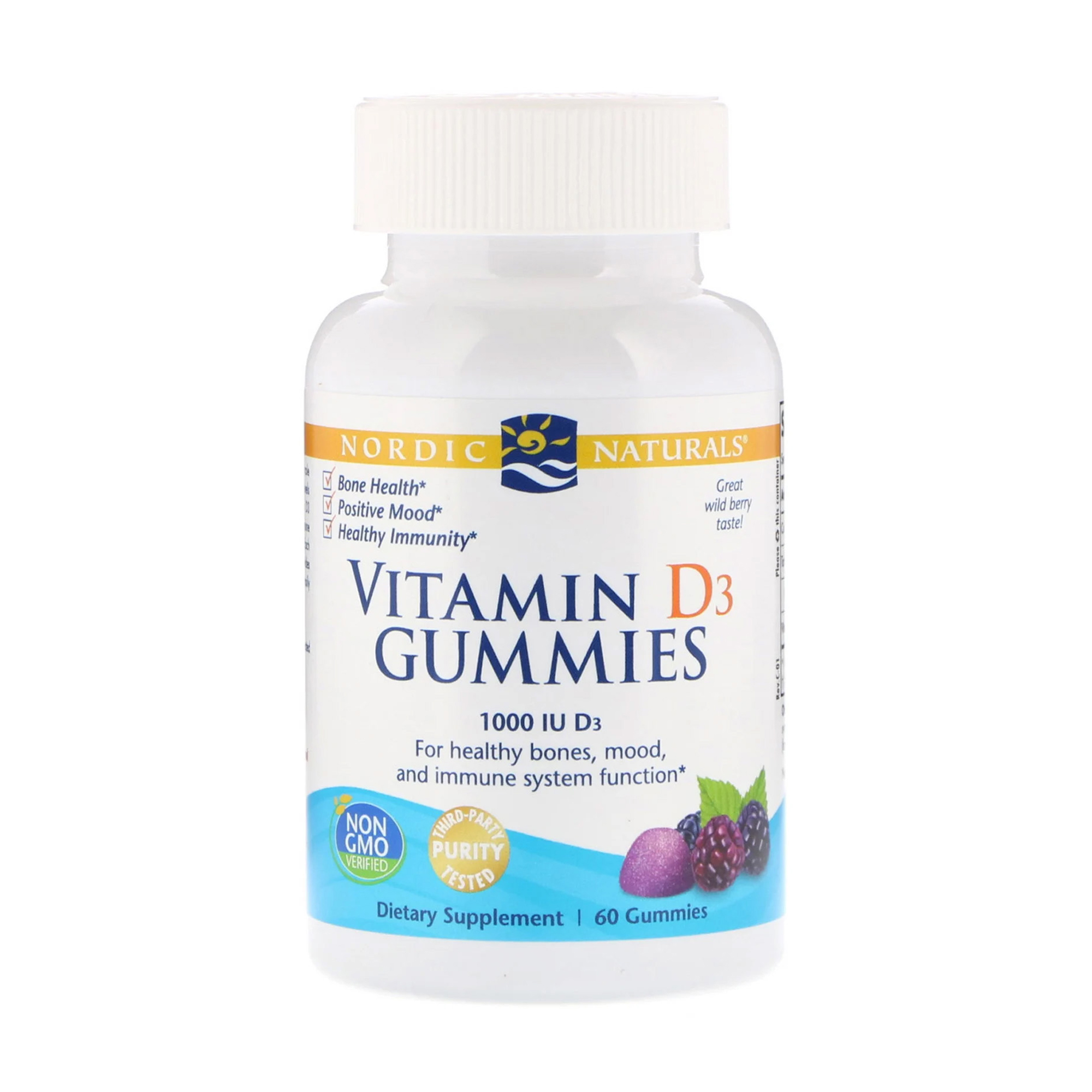 Вітамін Д3 Nordic Naturals Vitamin D3 Gummies зі смаком лісових ягід, 1000 МО, 60 жувальних цукерок