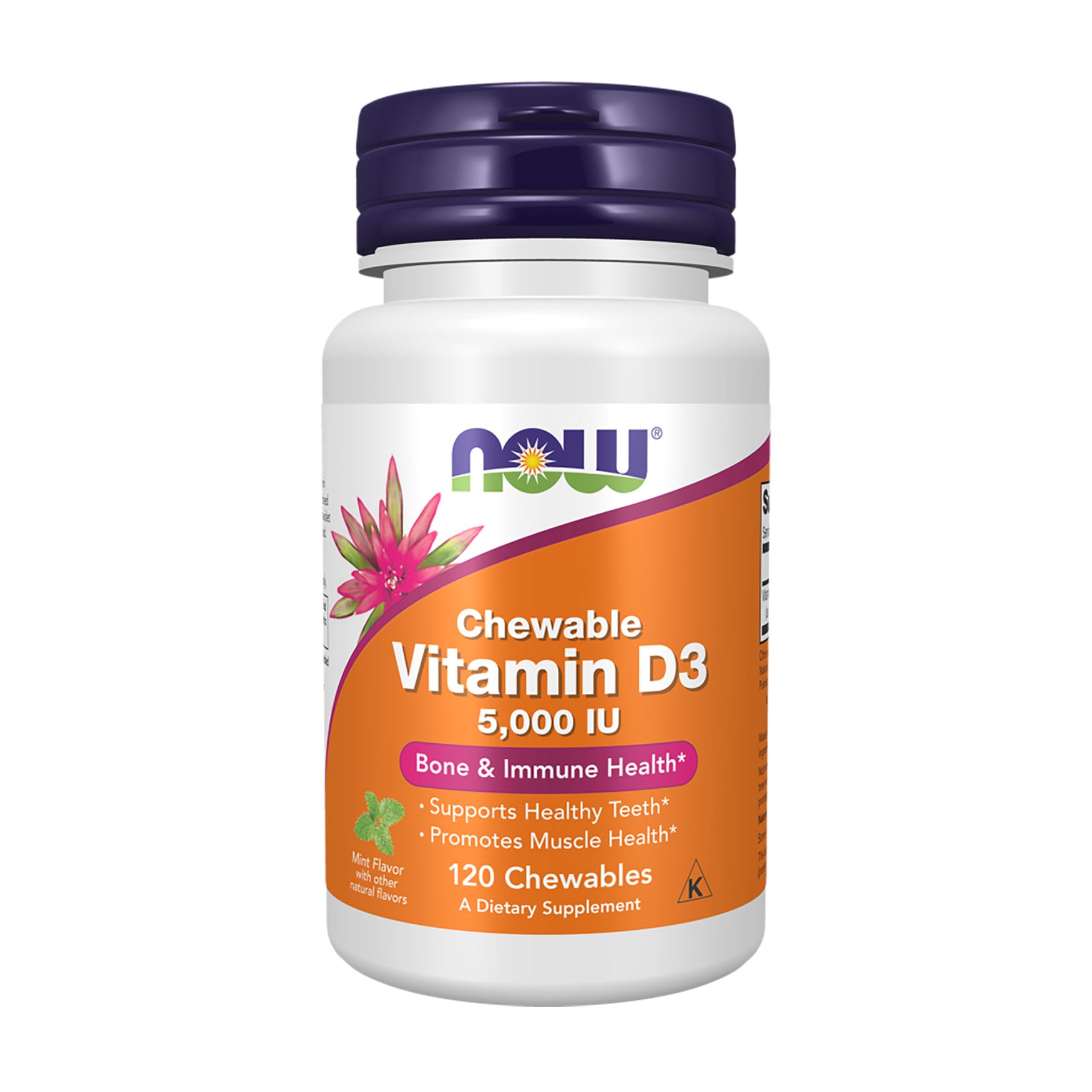 Вітамін Д3 NOW Foods Vitamin D-3 5000 МО з ментоловим смаком, 120 жувальних таблеток