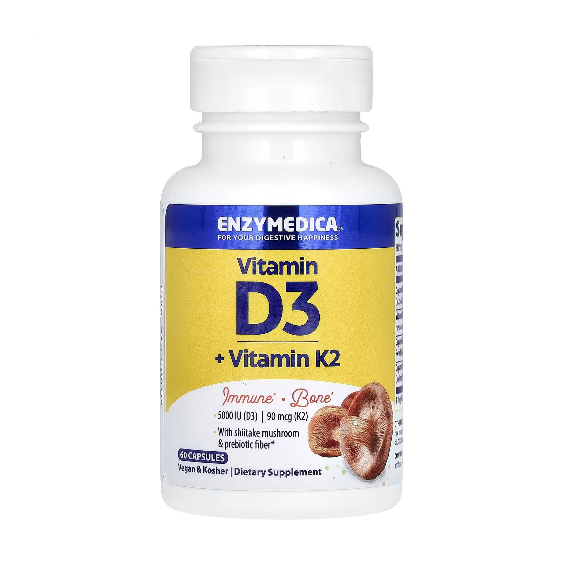 Вітамін Д3 та K2 Enzymedica Organic Vitamin D3 + Vitamin K2, 60 капсул