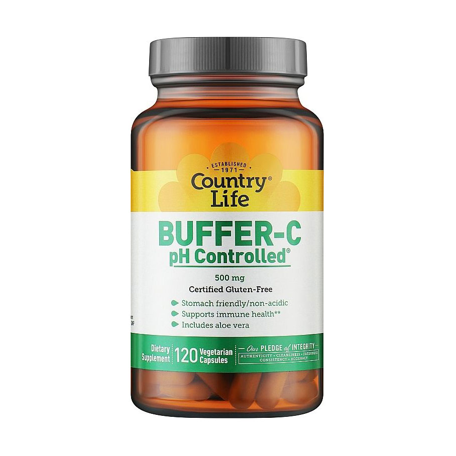 Вітамін С Country Life Buffer-C pH Controlled з контролем рН, 120 капсул
