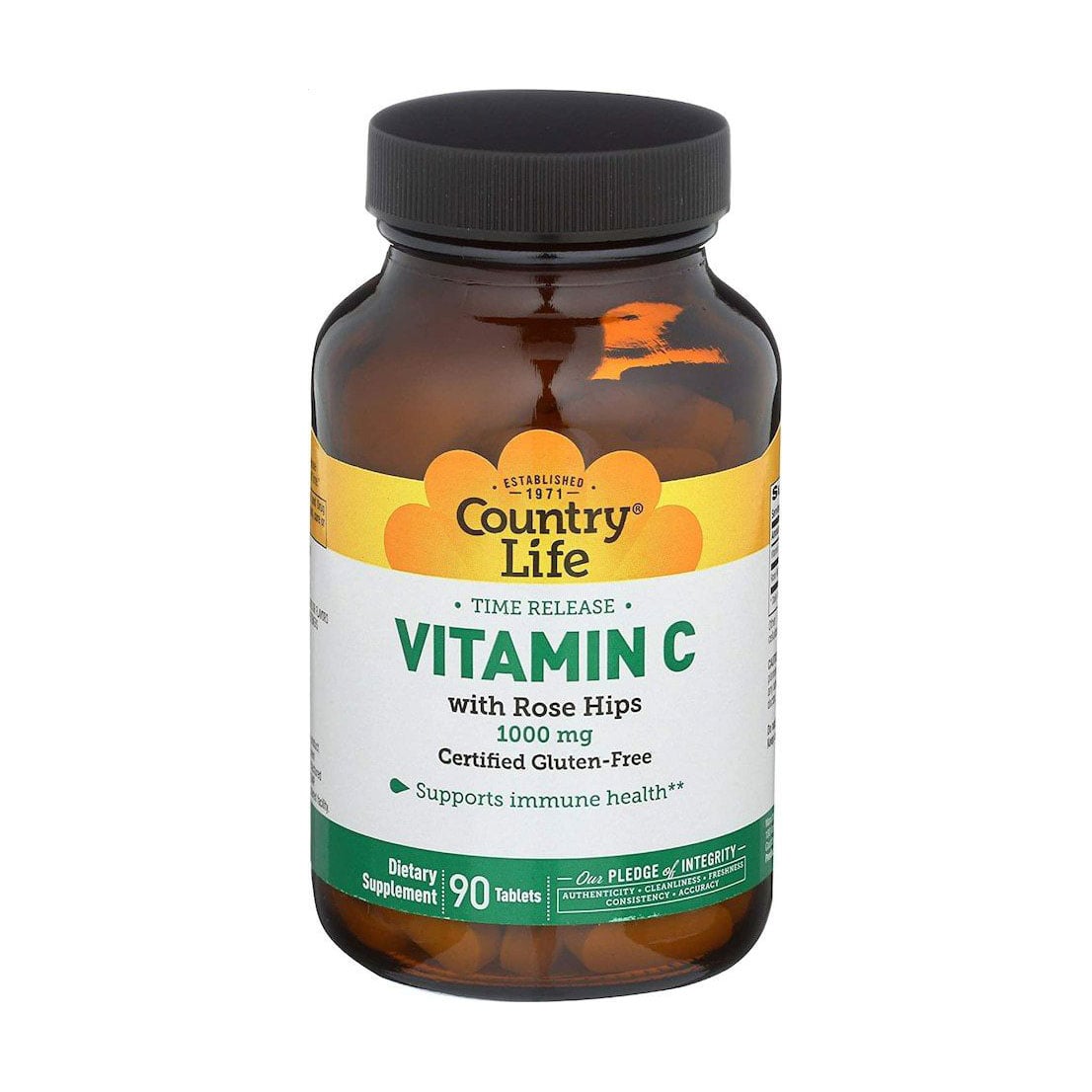 Вітамін С Country Life Vitamin C with Rose Hips з шипишиною, 1000 мг, 90 таблеток