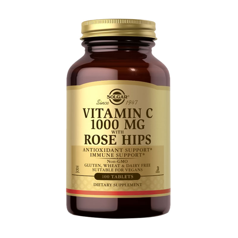 Вітамін С Solgar Vitamin C with Rose Hips з шипшиною 1000 мг, 100 таблеток