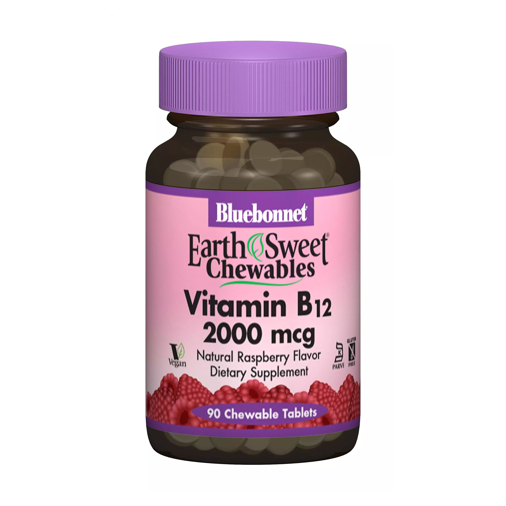 Вітамін В12 Bluebonnet Nutrition Earth Sweet Chewables Vitamin B12, 2000 мкг, зі смаком малини, 90 жувальних таблеток
