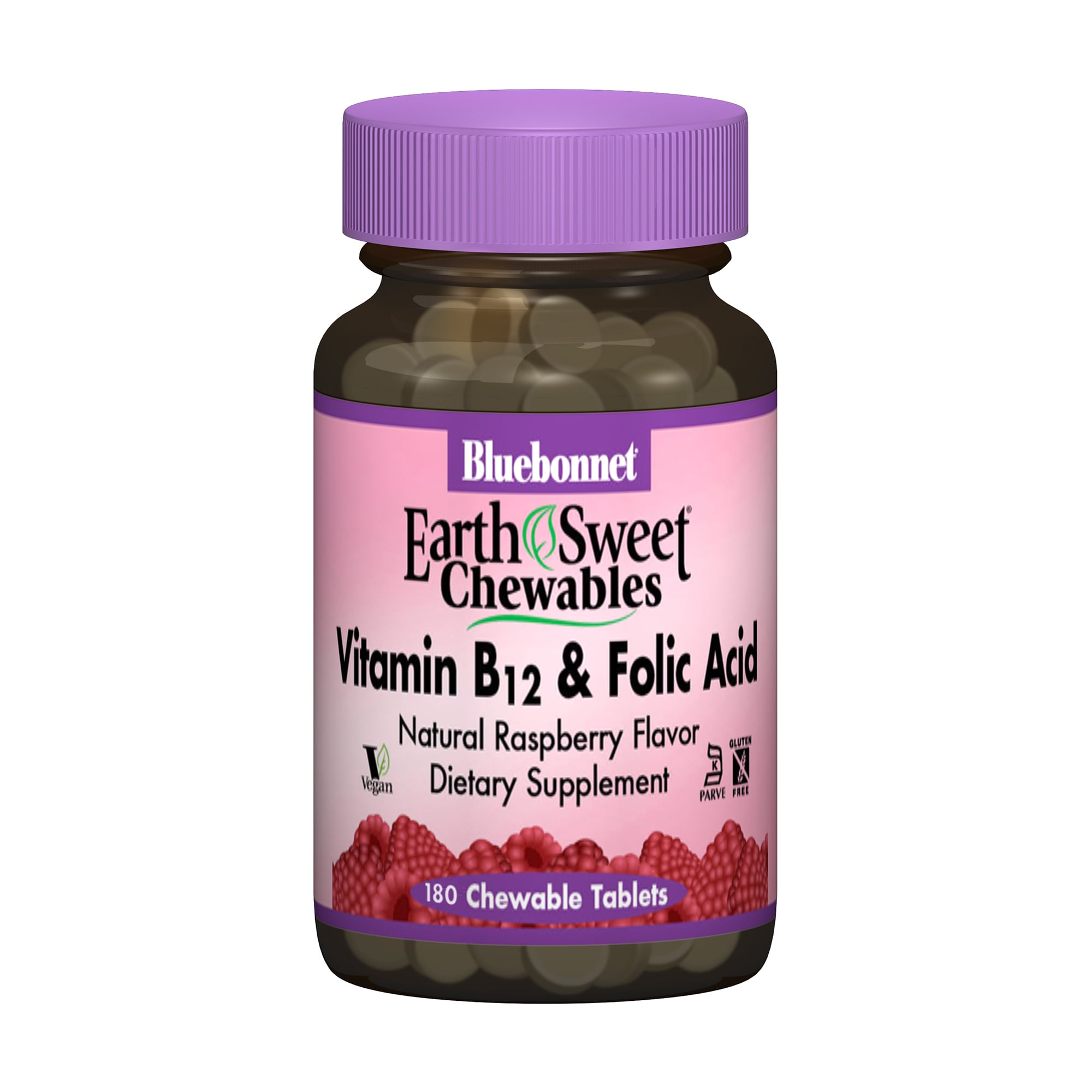 Вітамін В12 + фолієва кислота Bluebonnet Nutrition Earth Sweet Chewables Vitamin B12 &amp; Folic Acid, 180 жувальних таблеток