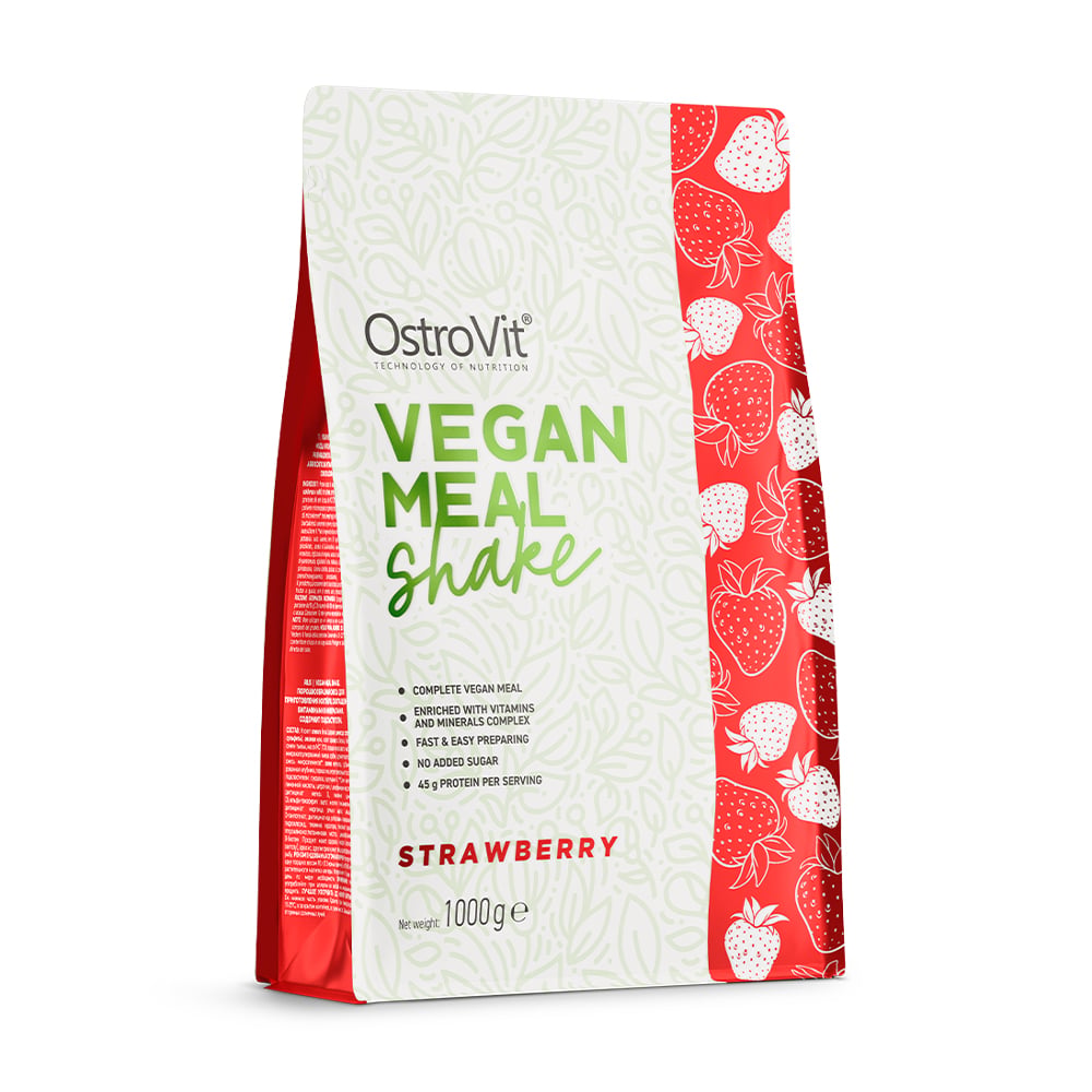 Вітамінно-мінеральний комплекс з протеїном OstroVit Vegan Meal Shake зі смаком полуниці, 1 кг