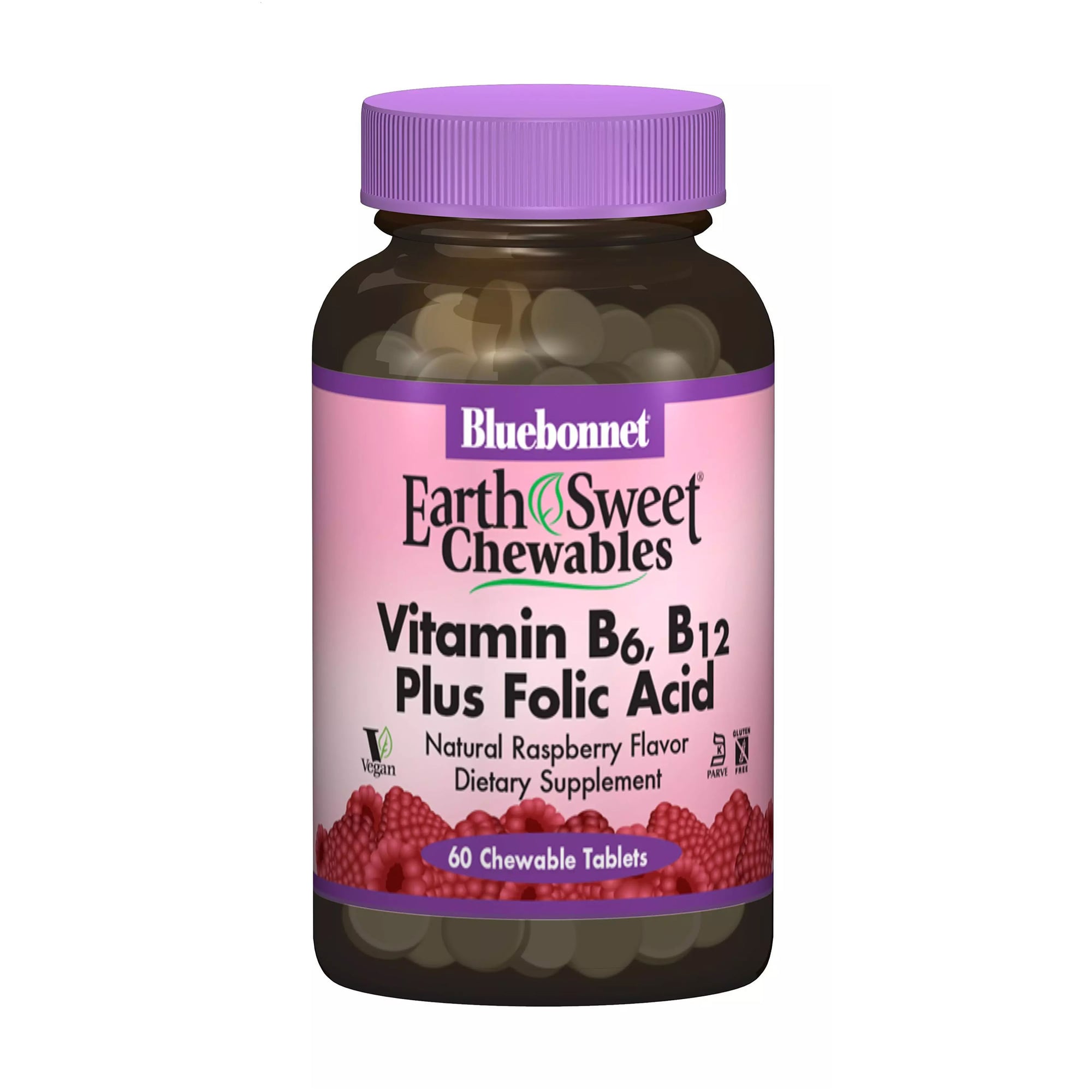 Вітаміни B6, B12 + фолієва кислота Bluebonnet Nutrition Earth Sweet Chewables Vitamin B6, B12 Plus Folic Acid, 60 жувальних таблеток