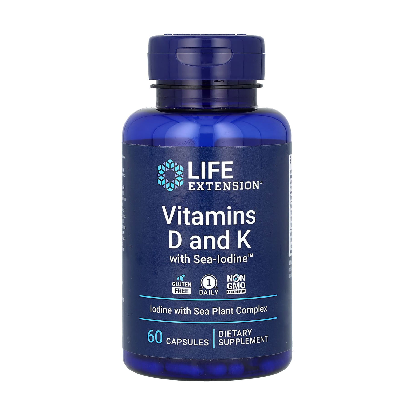 Вітаміни Д та K з йодом Life Extension Vitamins D and K with Sea-Iodine, 60 капсул