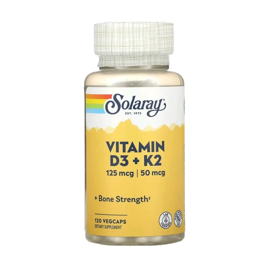 Вітаміни Д3 та К2 Solaray Vitamin D3  125 мкг и 50 мкг без сої, 120 капсул