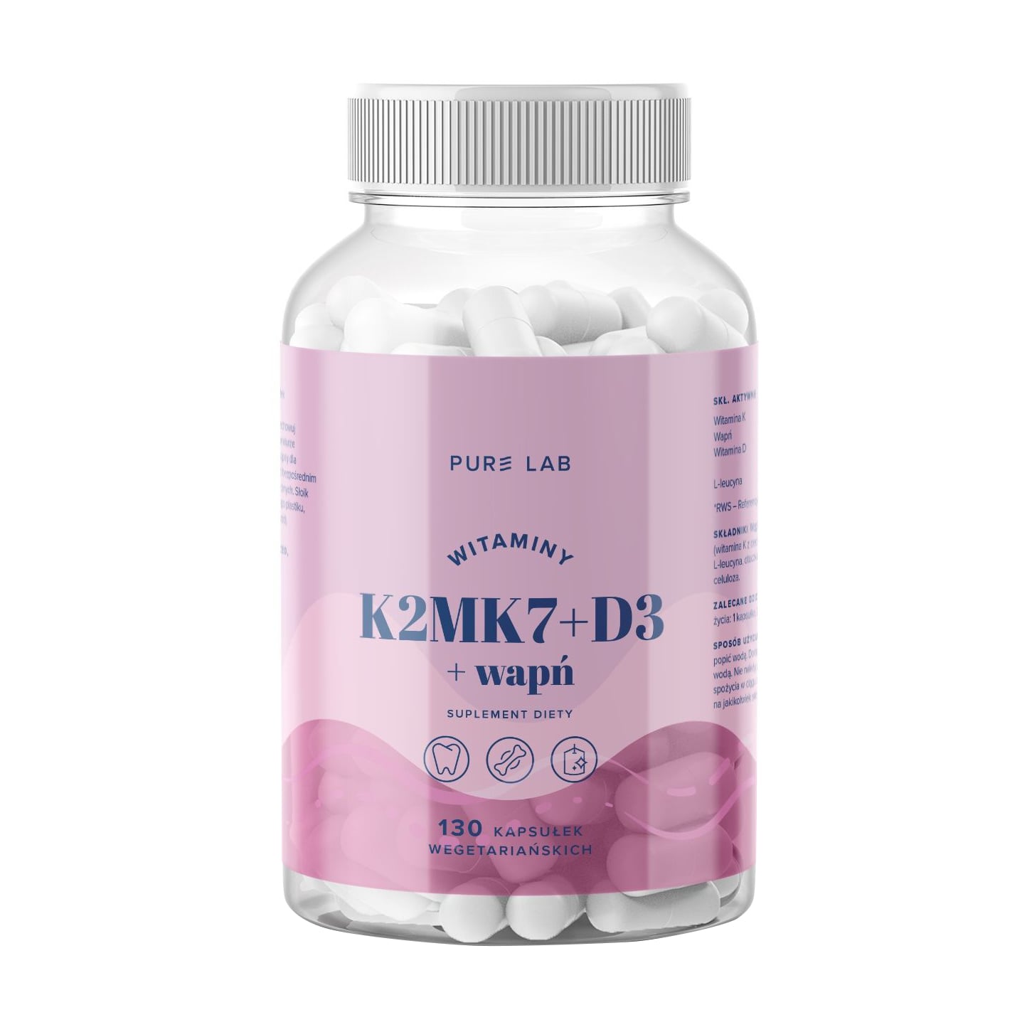 Вітаміни K2MK7 + Д3 Pure Lab K2MK7 + D3 + Calcium з кальцієм, 130 веганських капсул