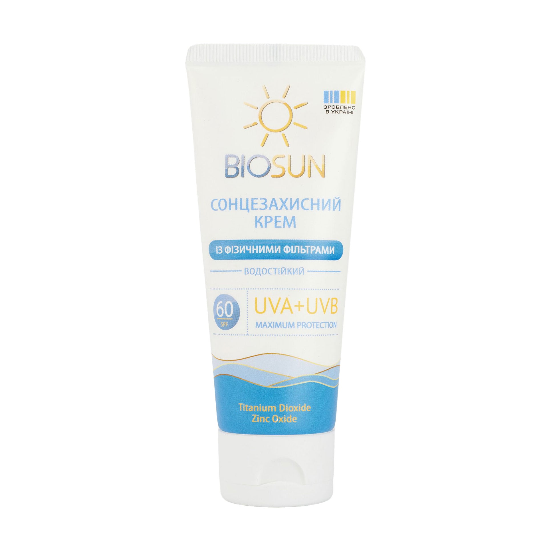 Водостійкий сонцезахисний крем для обличчя Bioton Cosmetics BioSun, SPF 60, із фізичними фільтрами, 75 мл