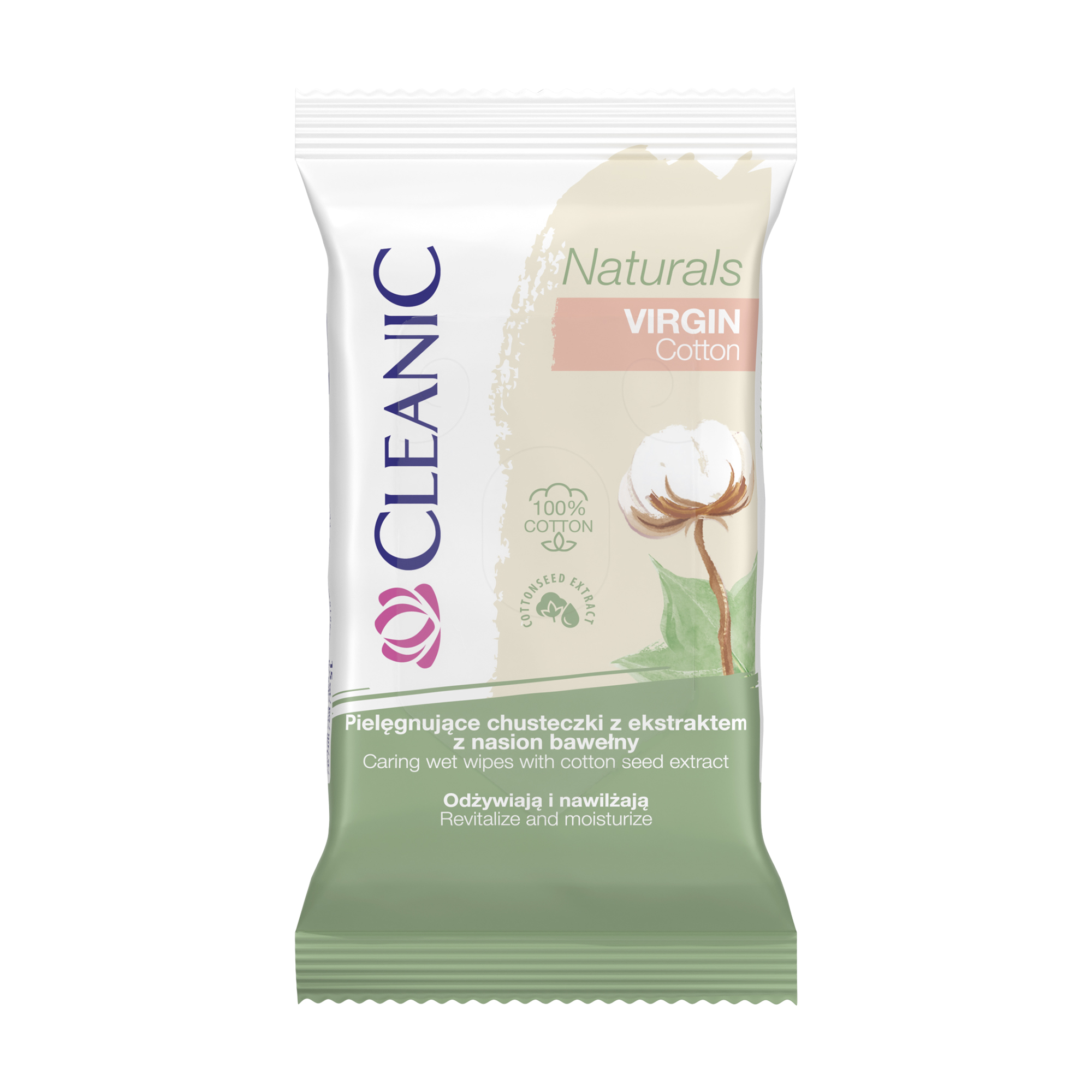 Вологі освіжальні серветки Cleanic Naturals Virgin Cotton, 15 шт