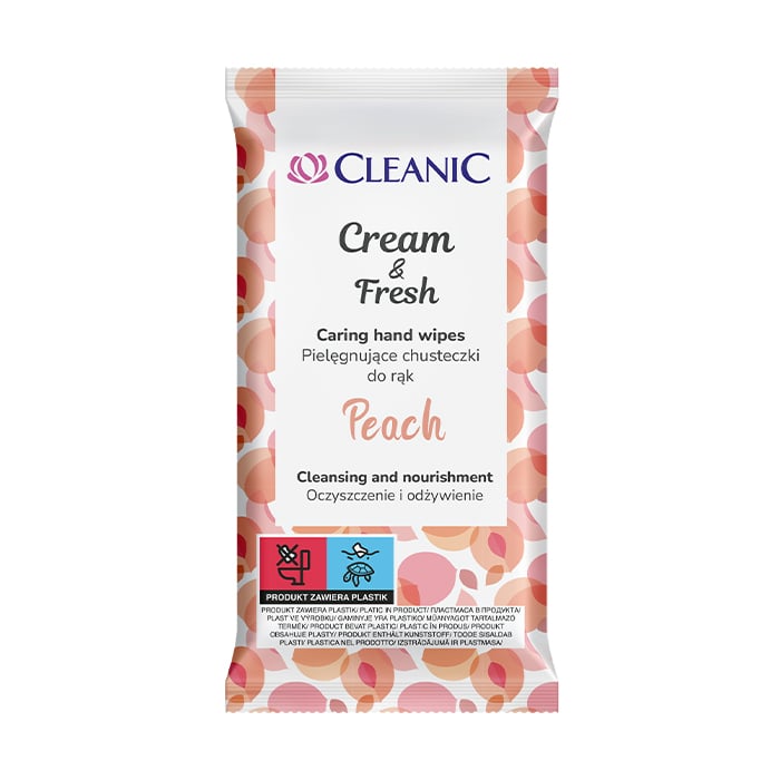 Вологі освіжальні серветки для рук Cleanic Cream &amp; Fresh Peach, 15 шт