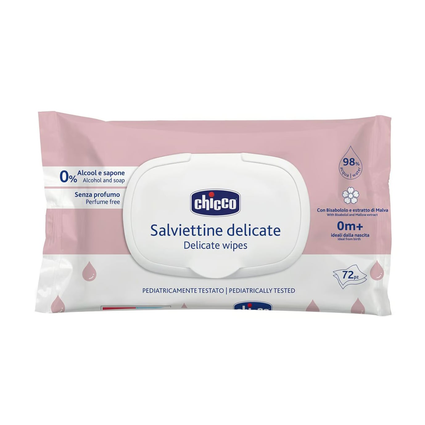 Вологі серветки Chicco Delicate Wipes від народження, з бісабололом і екстрактом мальви, 72 шт