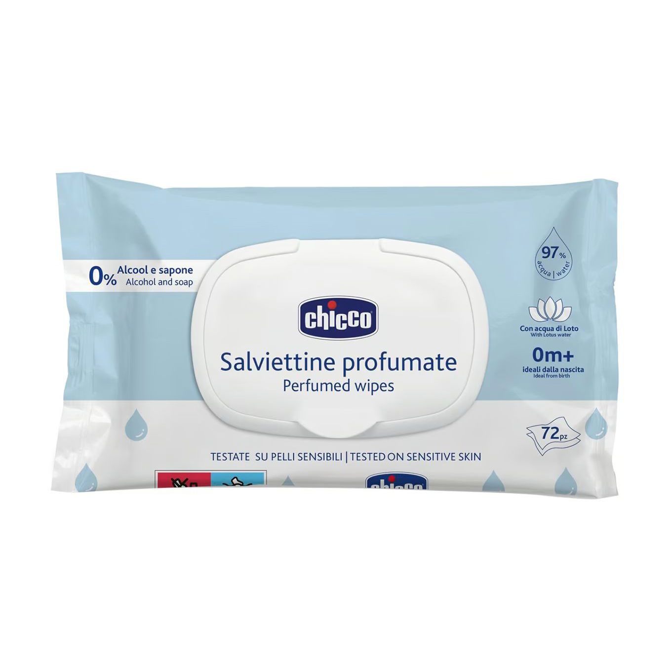Вологі серветки Chicco Perfumed Wipes від народження, з екстрактом лотоса, 72 шт