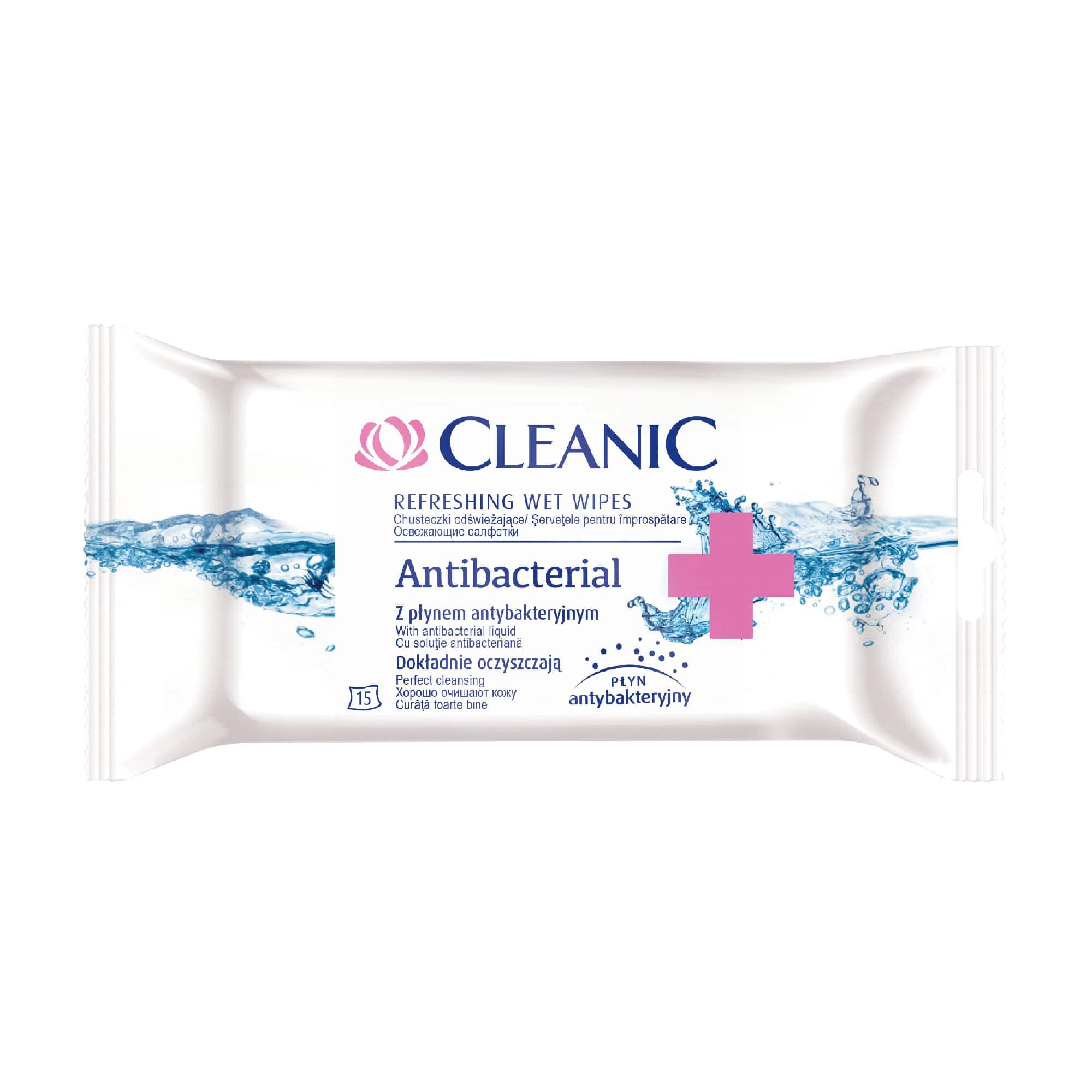 Вологі серветки Cleanic Antibacterial антибактеріальні, 15 шт