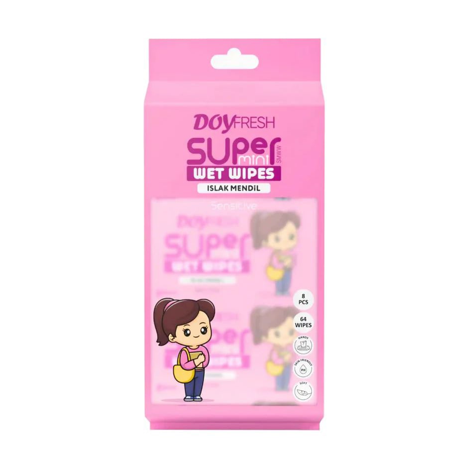 Вологі серветки для дівчаток Doyfresh Sensetive Super Mini Wet Wipes Рожеві, 8*8 шт