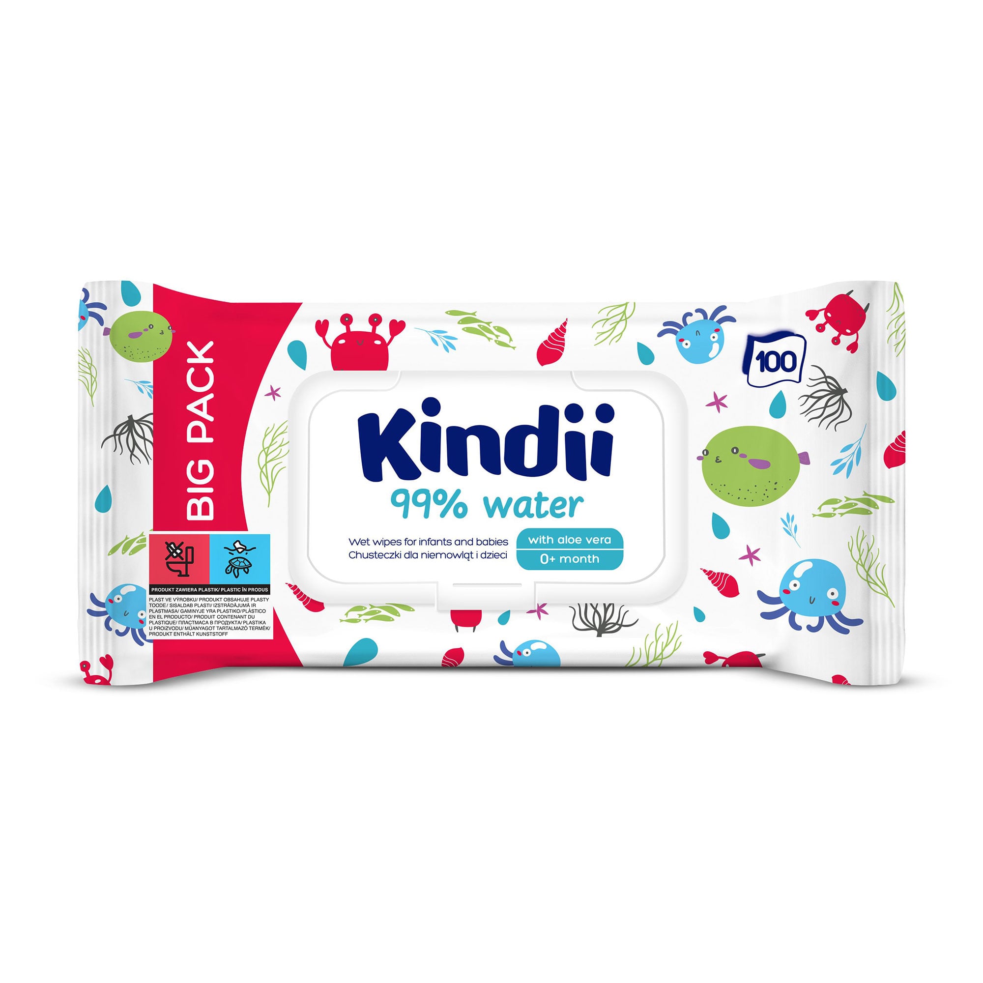 Вологі серветки для немовлят і дітей Kindii Cleanic 99% Water, 100 шт