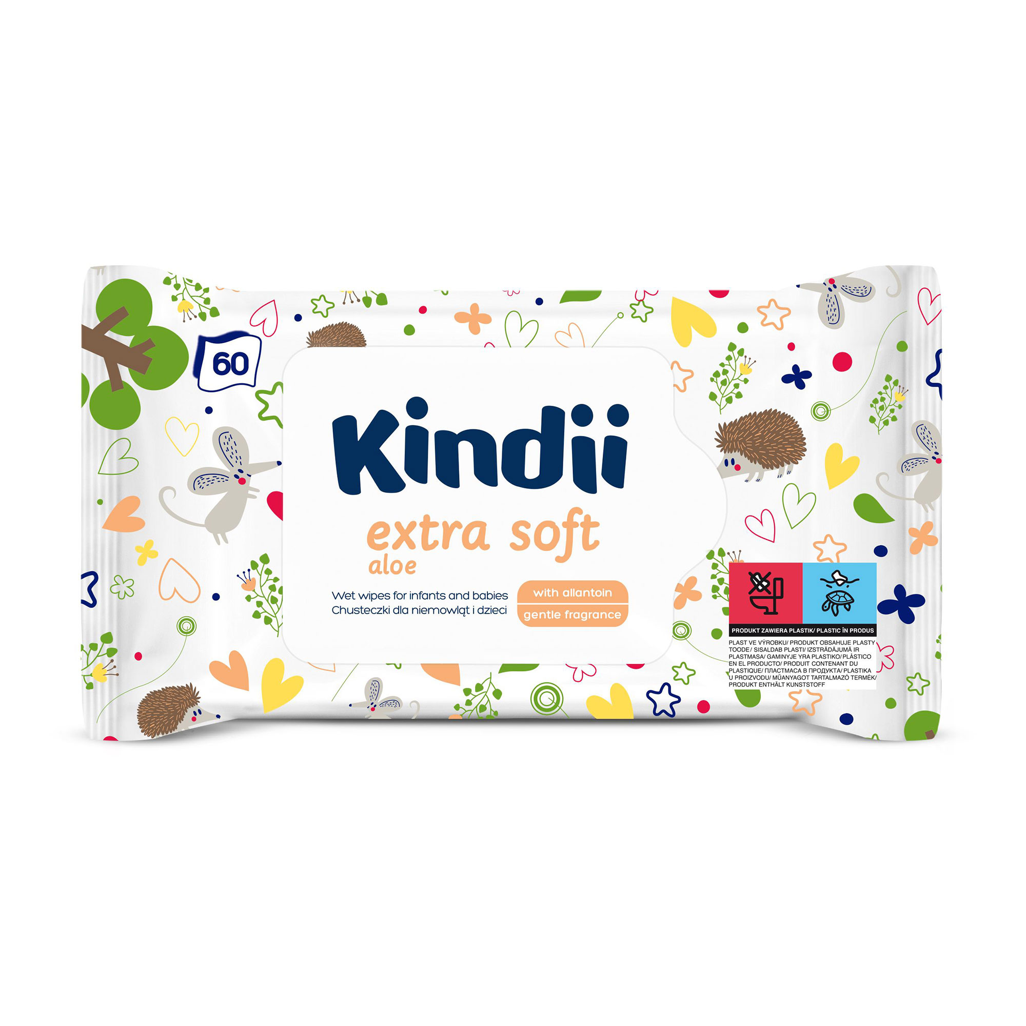 Вологі серветки для немовлят і дітей Kindii Cleanic Extra Soft, 60 шт