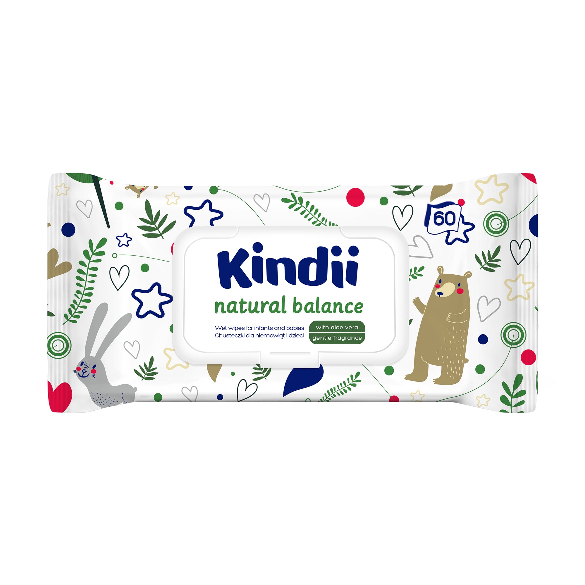 Вологі серветки для немовлят і дітей Kindii Cleanic Natural Balance, 60 шт