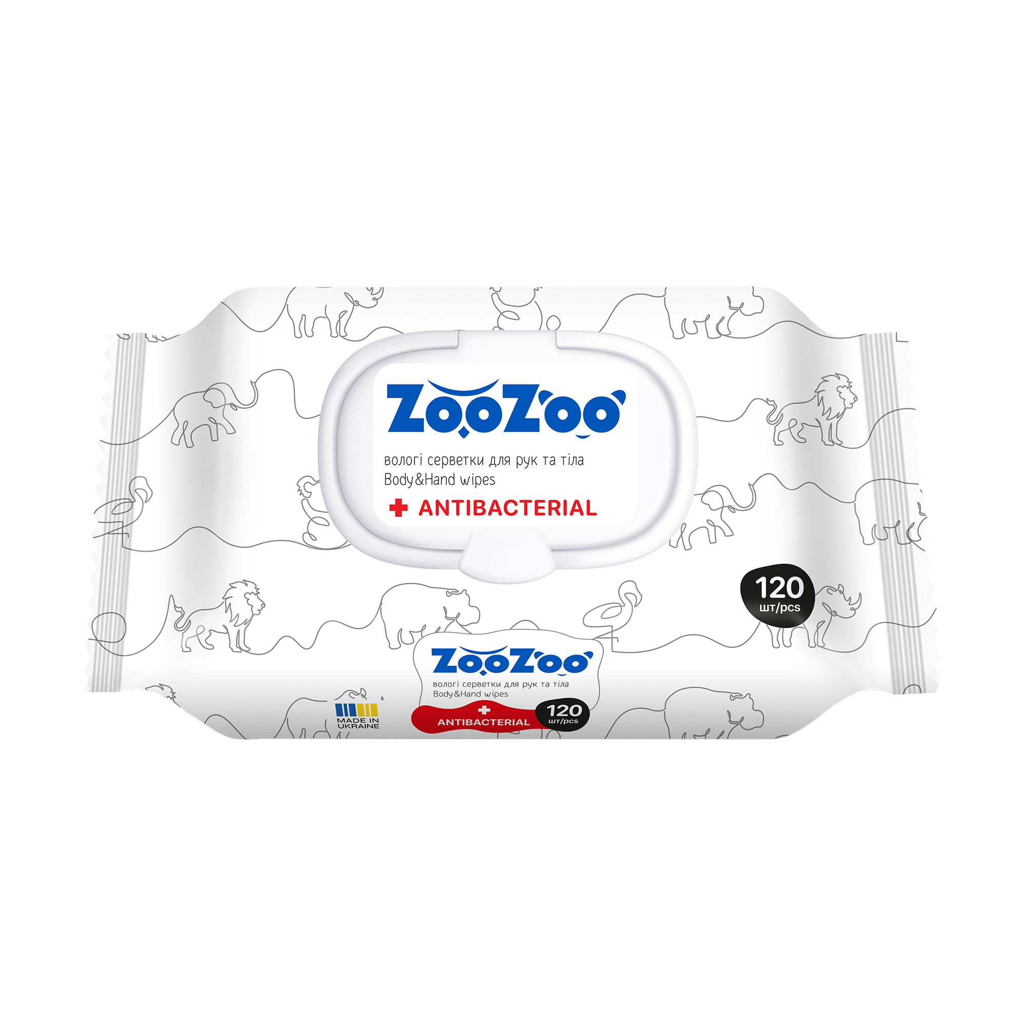 Вологі серветки для рук та тіла ZooZoo Antibacterial Body &amp; Hand Wipes, 120 шт
