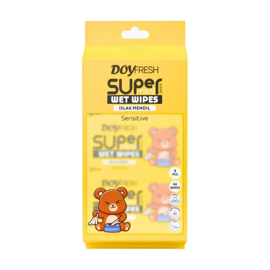 Вологі серветки Doyfresh Super Wet Wipes жовті, 8*8 шт