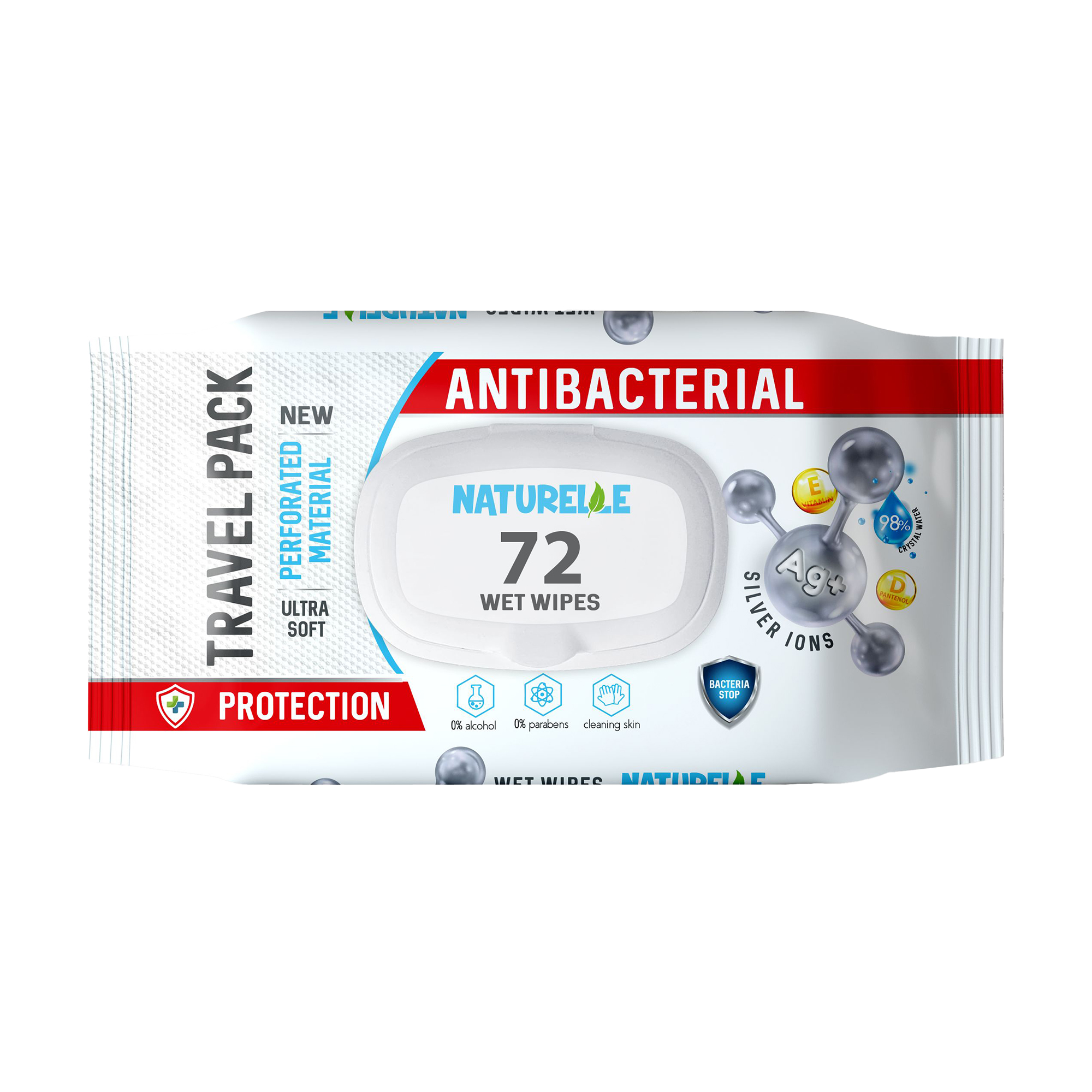 Вологі серветки Naturelle Antibacterial Wet Wipes Travel Pack, 72 шт