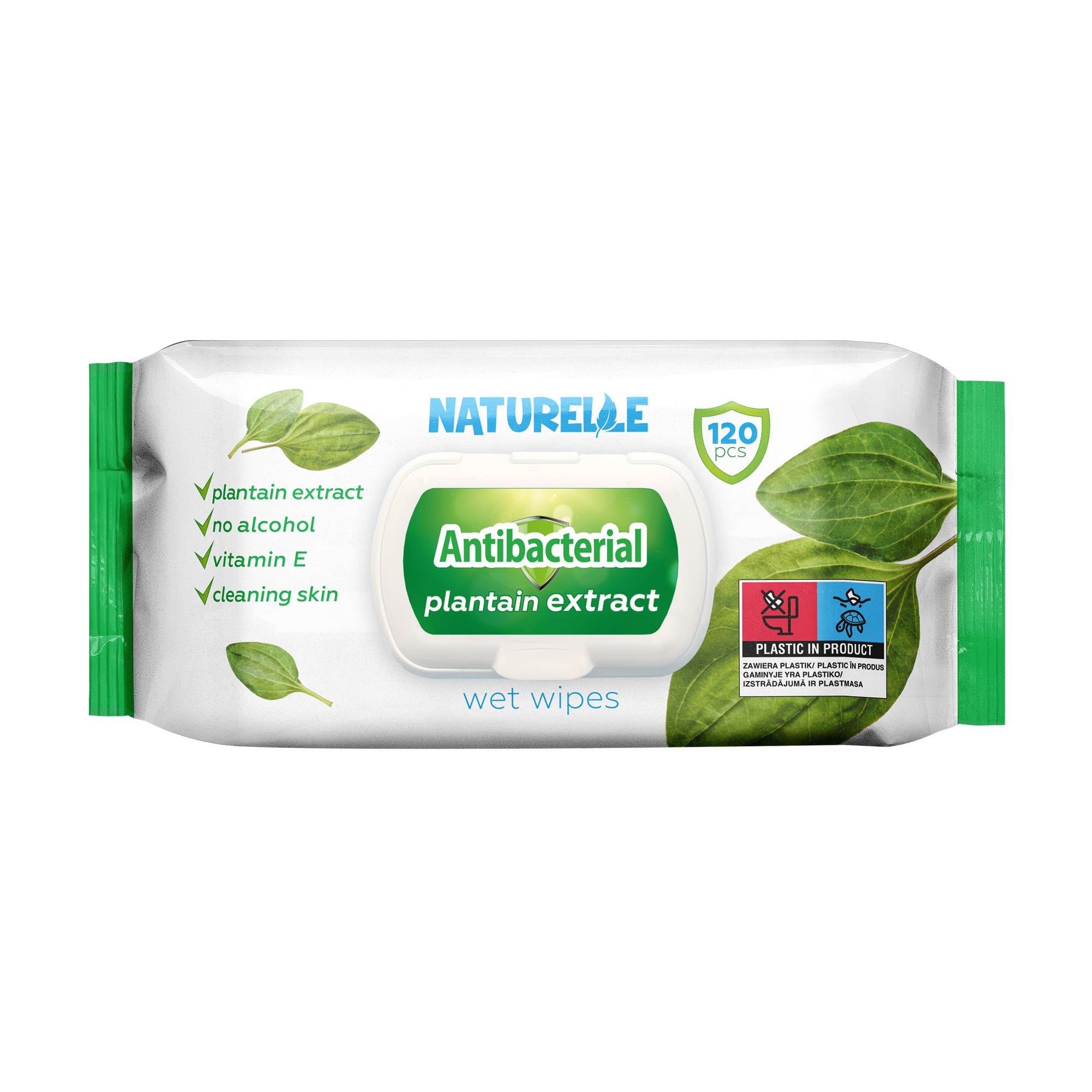 Вологі серветки Naturelle Antibacterial With Plantain Extract Wet Wipes, 120 шт