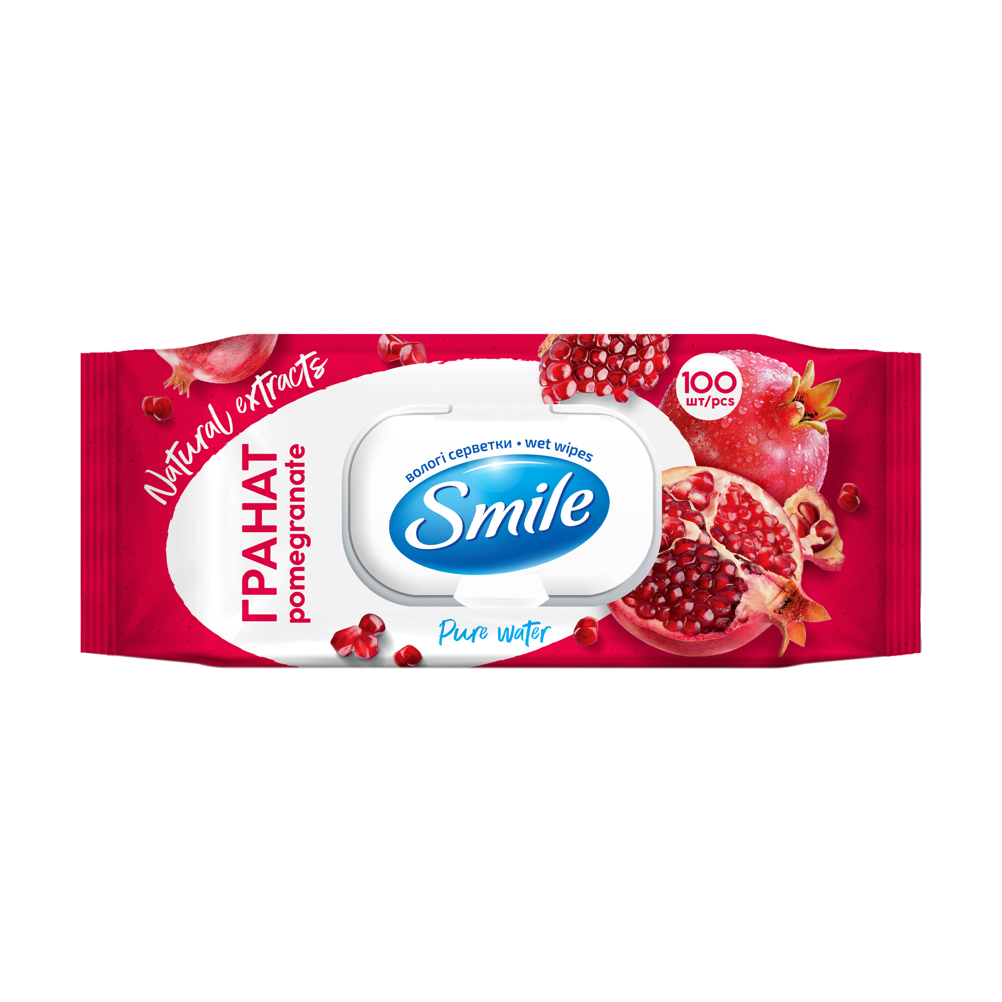 Вологі серветки Smile Гранат, з клапаном, 100 шт