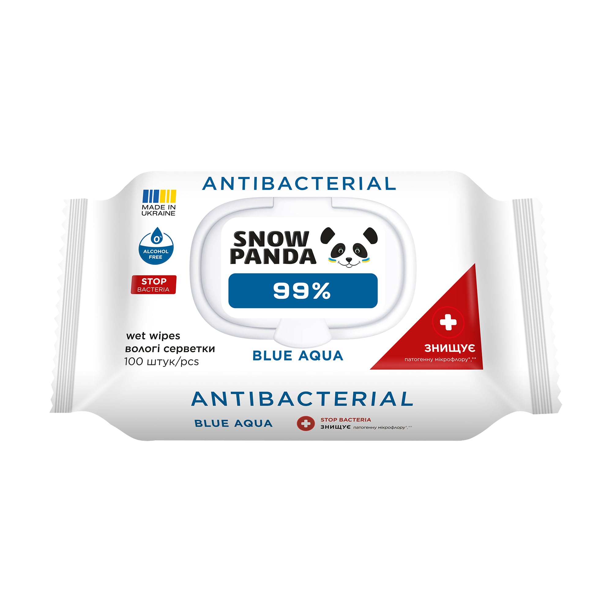 Вологі серветки Сніжна Панда Antibacterial 99% Wet Wipes, Blue Аqua, 100 шт