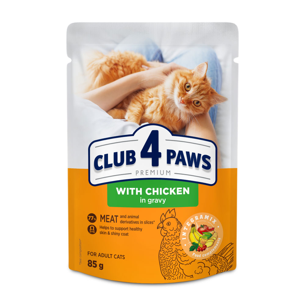 Вологий корм для дорослих кішок Club 4 Paws Premium з куркою в соусі, 85 г
