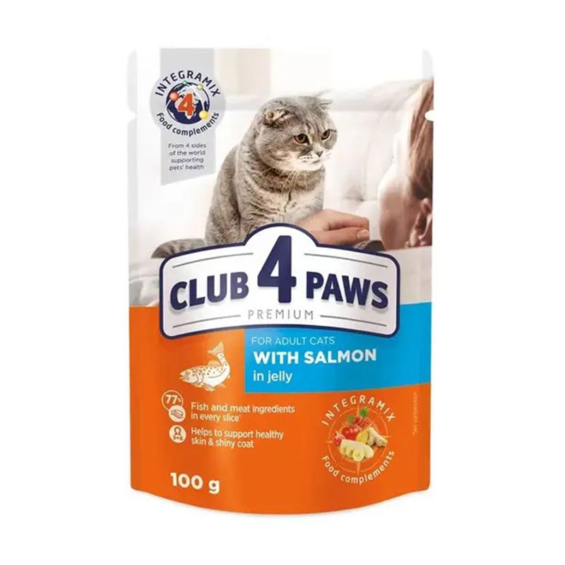 Вологий корм для дорослих кішок Club 4 Paws Premium з лососем у желе, 100 г