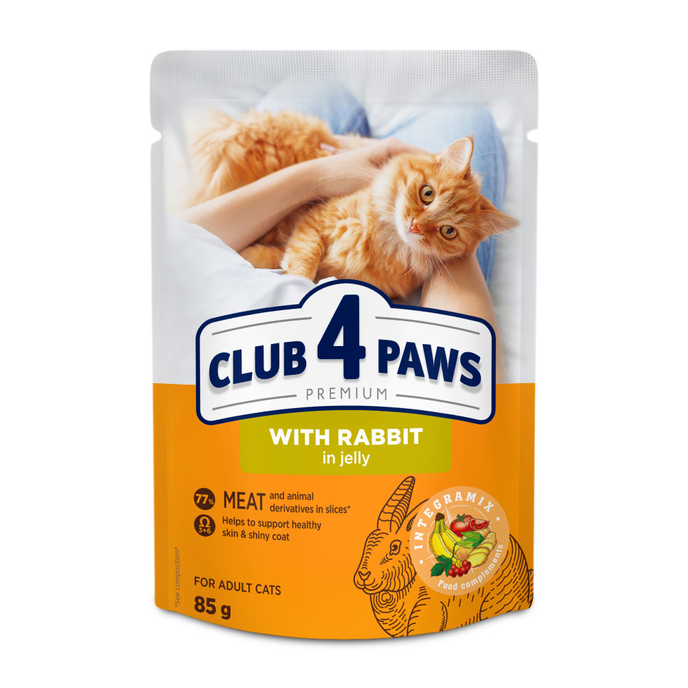 Вологий корм для дорослих кішок Club 4 Paws Premium з кроликом у желе, 85 г