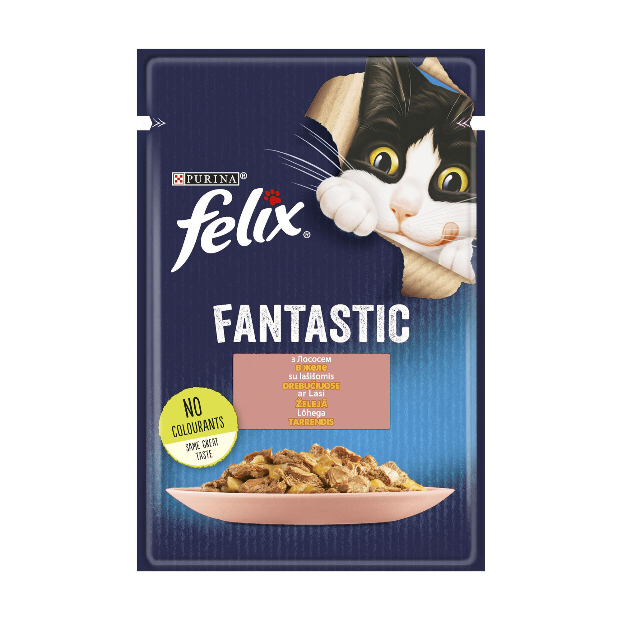 Вологий корм для дорослих кішок Felix Fantastic з лососем, шматочки в желе, 85 г