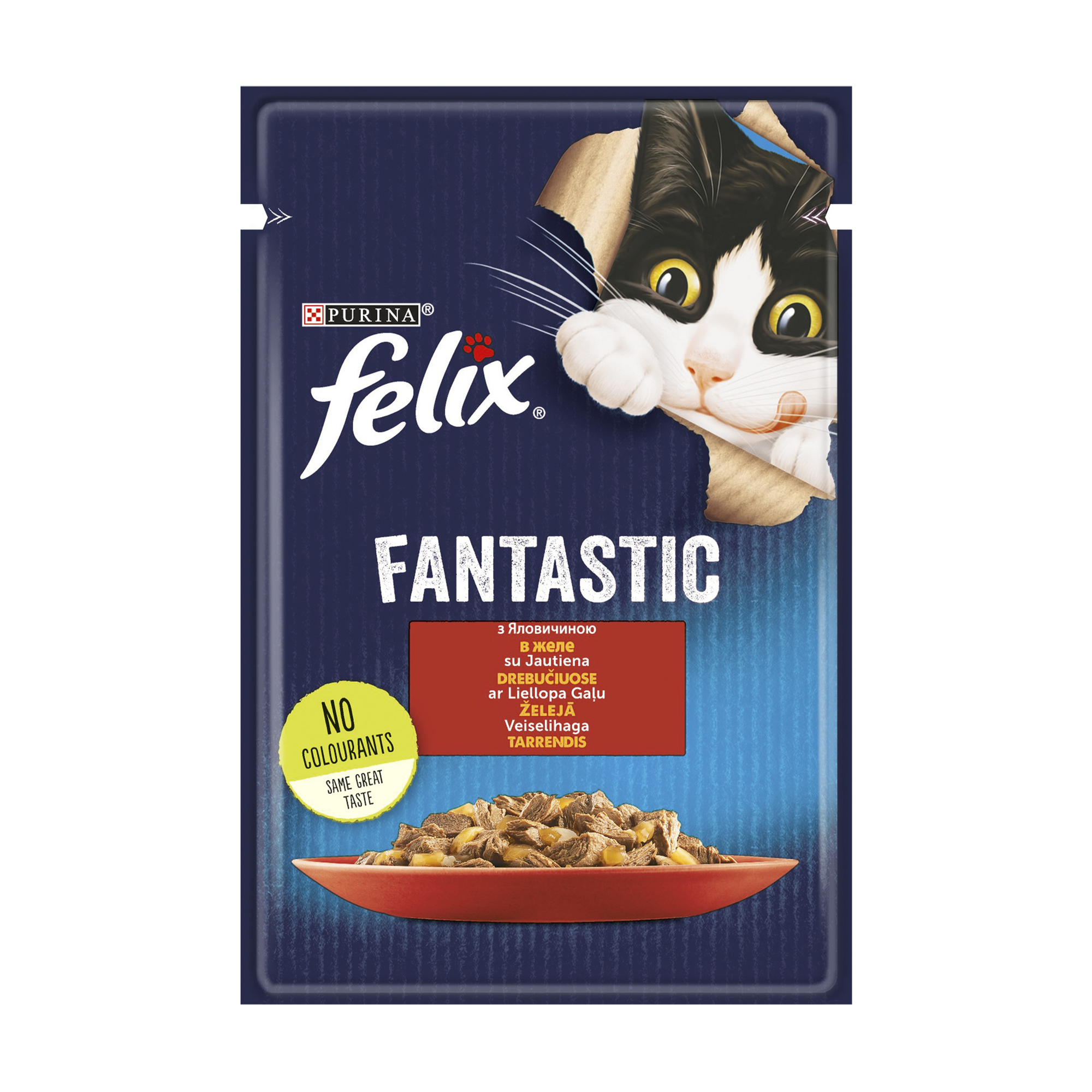 Вологий корм для дорослих кішок Felix Fantastic з яловичиною, шматочки в желе, 85 г