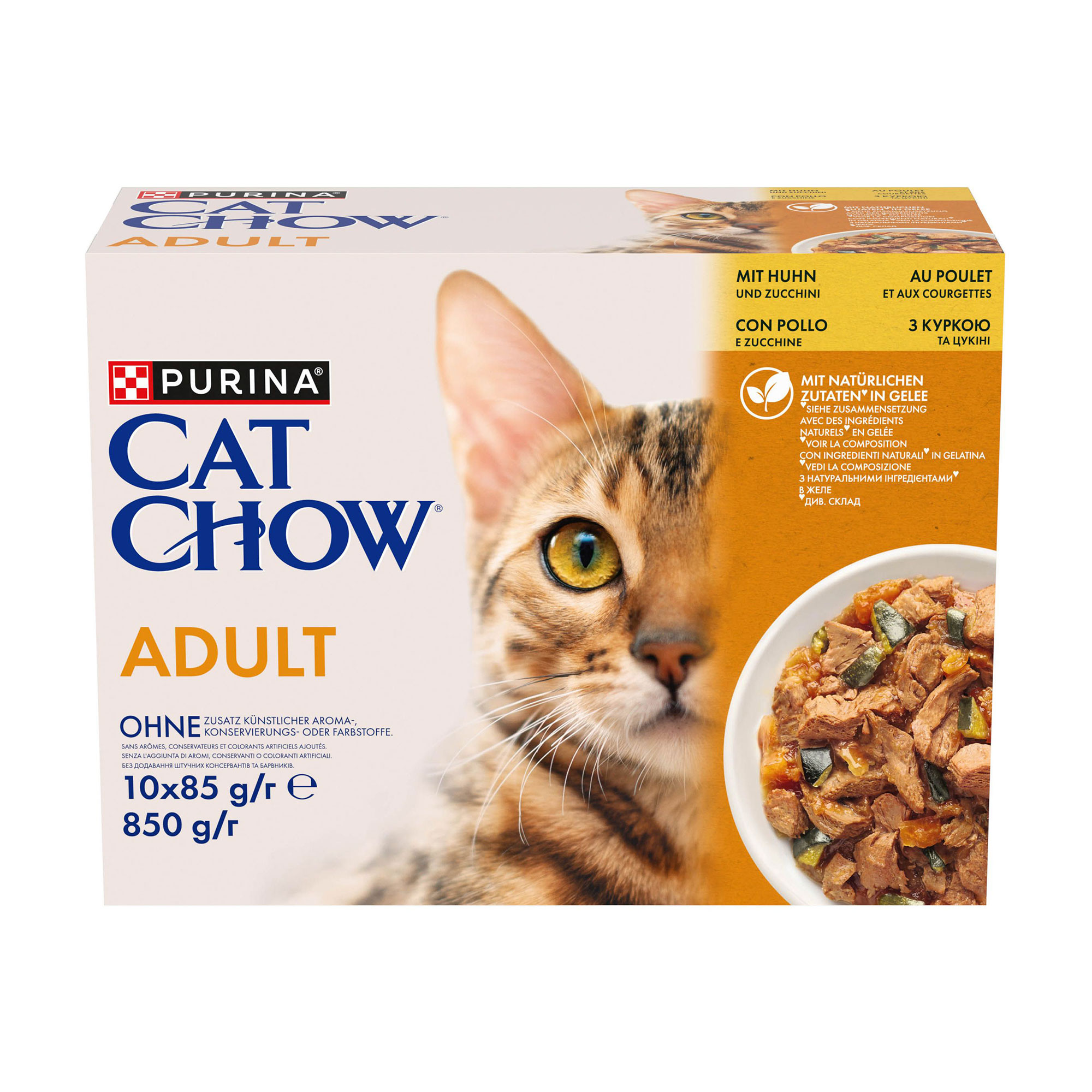 Вологий корм для дорослих котів Cat Chow Adult з куркою та цукіні, 10*85 г