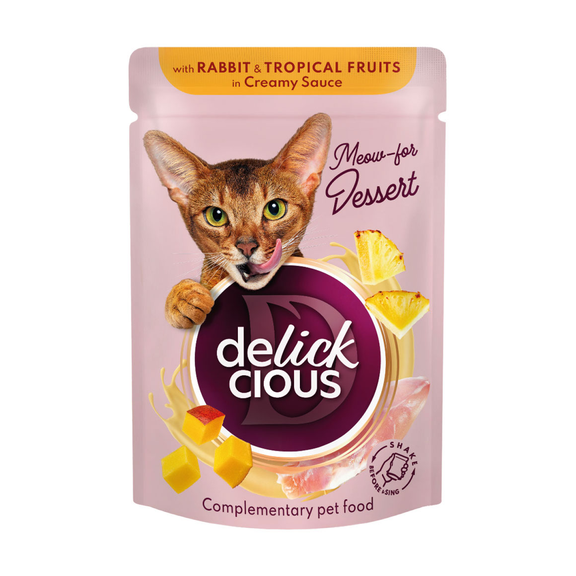 Вологий корм для дорослих котів Delickcious Пластівці з кроликом та тропічними фруктами у вершковому соусі, 80 г