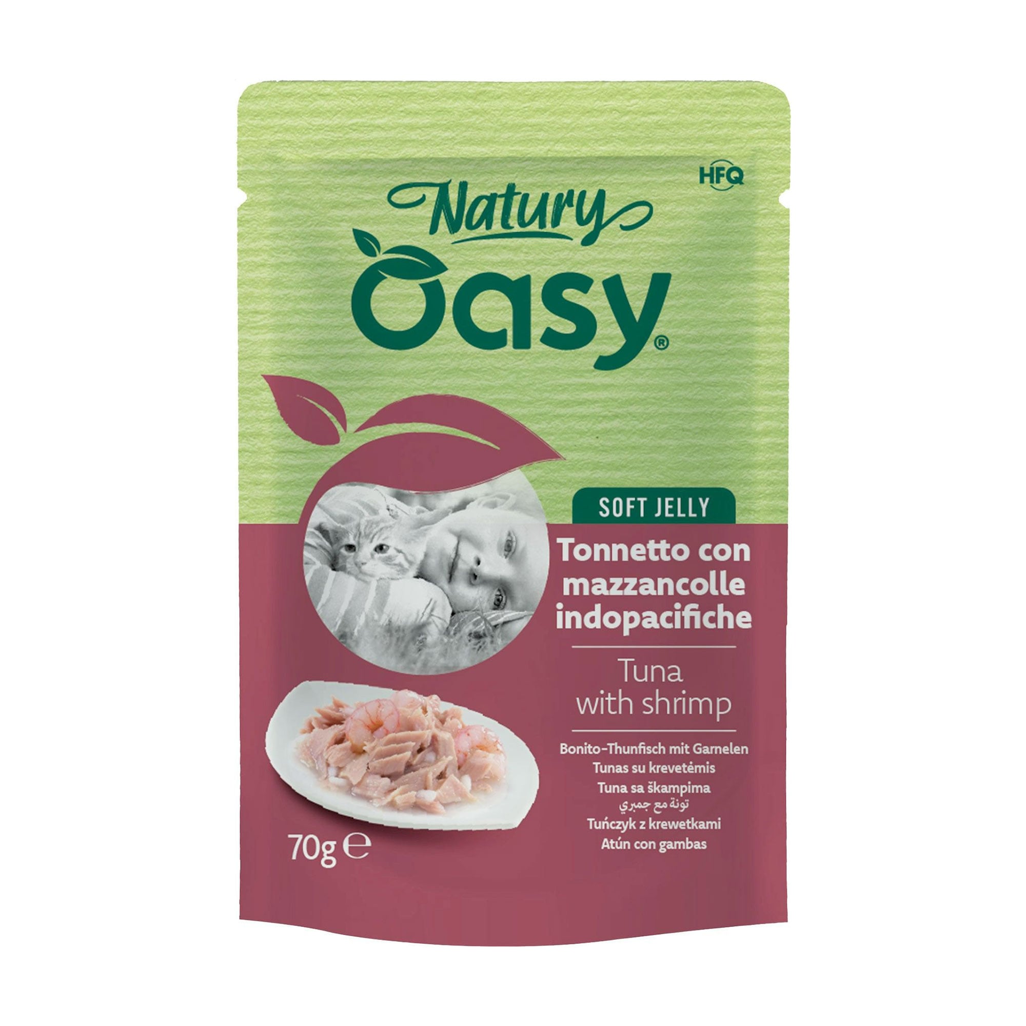 Вологий корм для дорослих котів Oasy Cat Wet Natury з тунцем та креветками в желе, 70 г