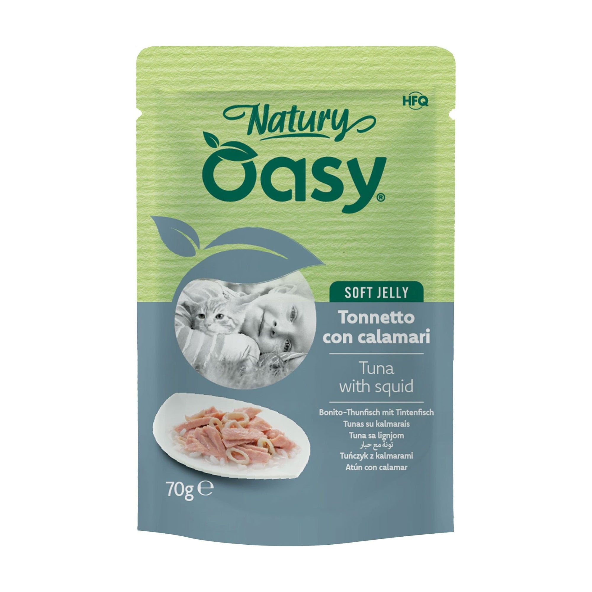 Вологий корм для дорослих котів Oasy Cat Wet Natury з тунцем та кальмаром в желе, 70 г