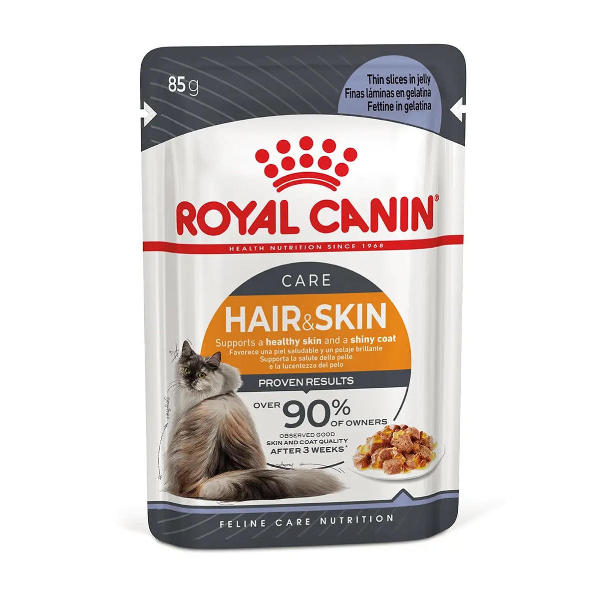 Вологий корм для дорослих котів Royal Canin Hair &amp; Skin Care шматочки в желе, для підтримки здоров`я шкіри та шерсті, 85 г (41510010)