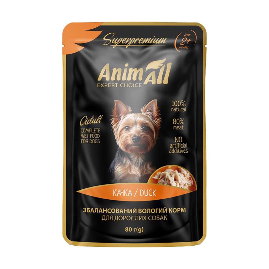Вологий корм для дорослих собак AnimAll Качка, 80 г (пауч)