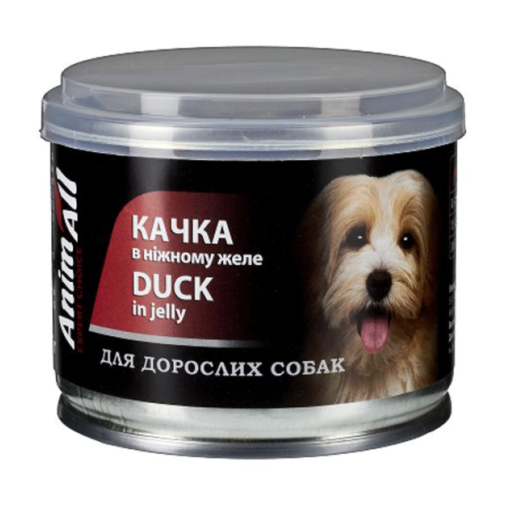 Вологий корм для дорослих собак AnimAll Качка в ніжному желе, 195 г