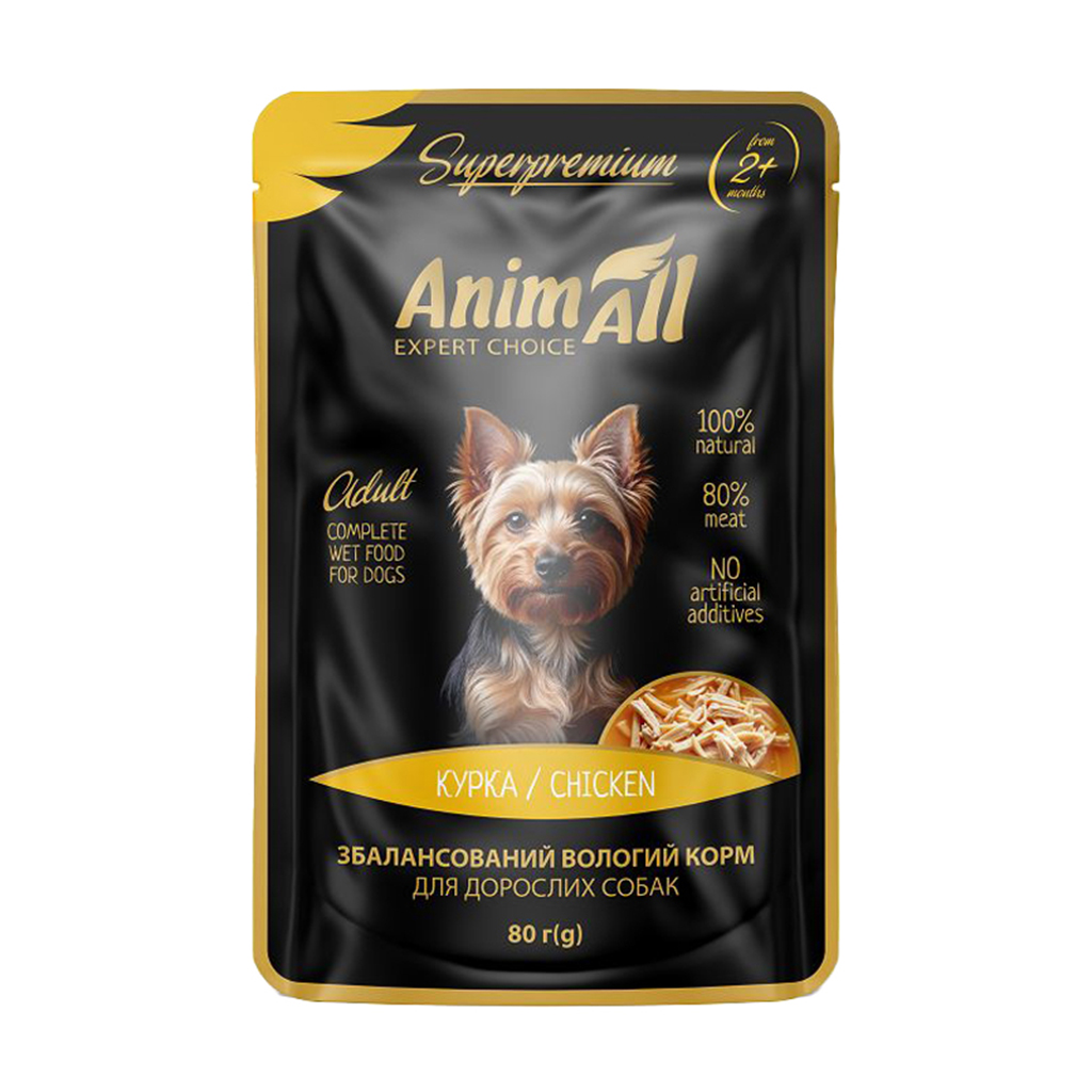 Вологий корм для дорослих собак AnimAll Курка, 80 г (пауч)