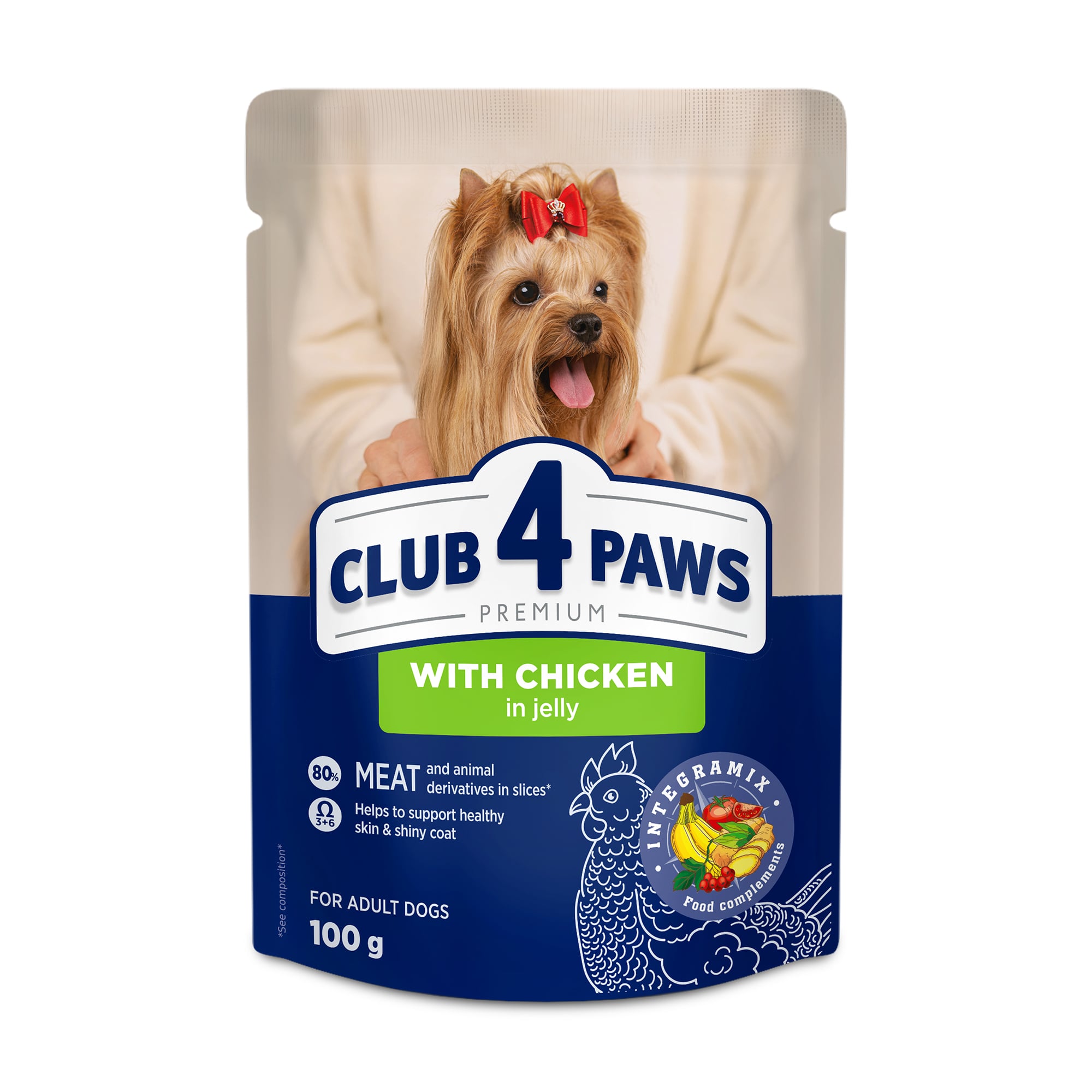 Вологий корм для дорослих собак Club 4 Paws Premium з куркою в желе, 100 г