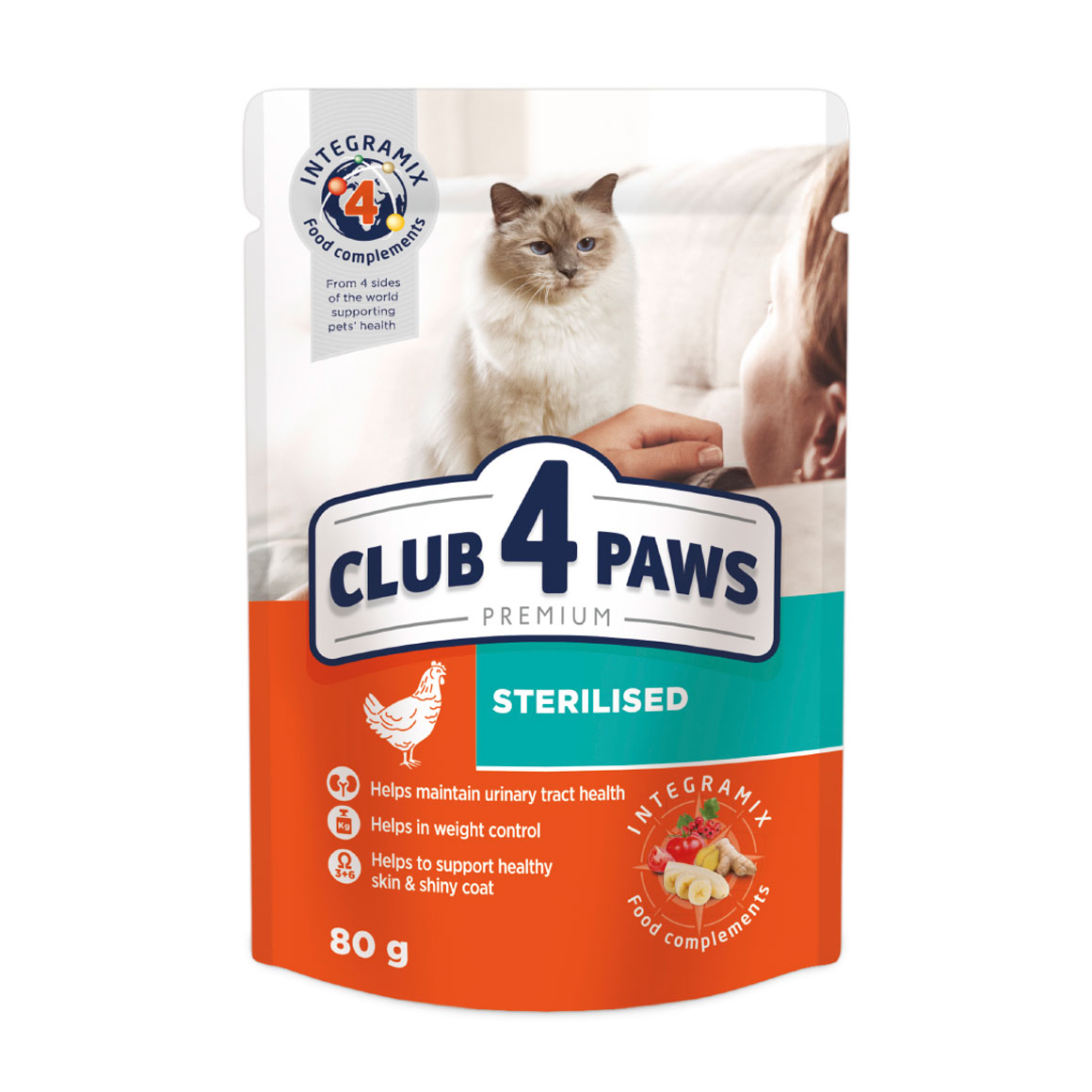 Вологий корм для дорослих стерилізованих кішок Club 4 Paws Premium, 80 г