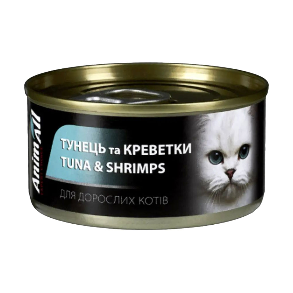 Вологий корм для котів AnimAll Тунець з креветками, 85 г