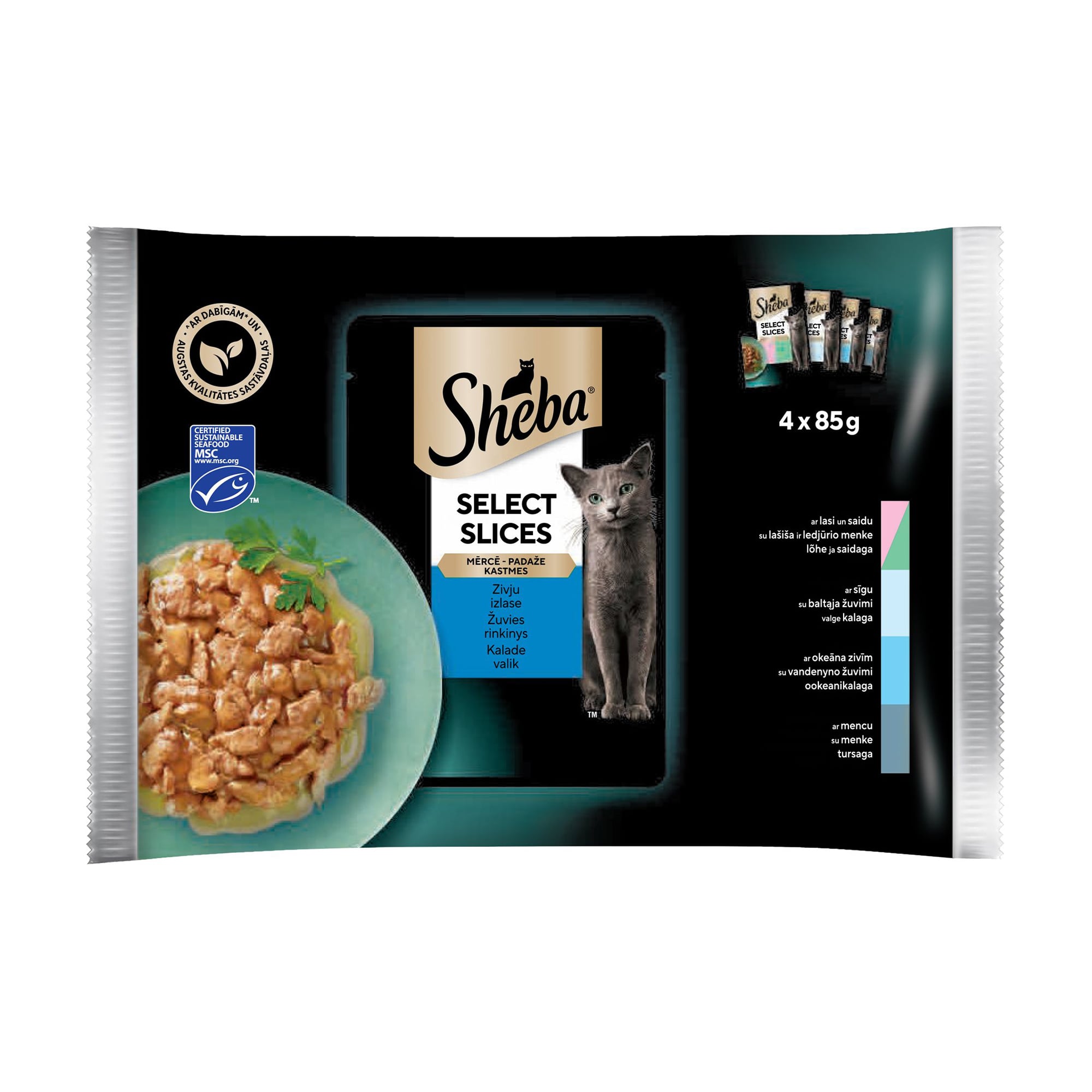 Вологий корм для котів Sheba Select Slices рибне асорті, в соусі, 4*85 г
