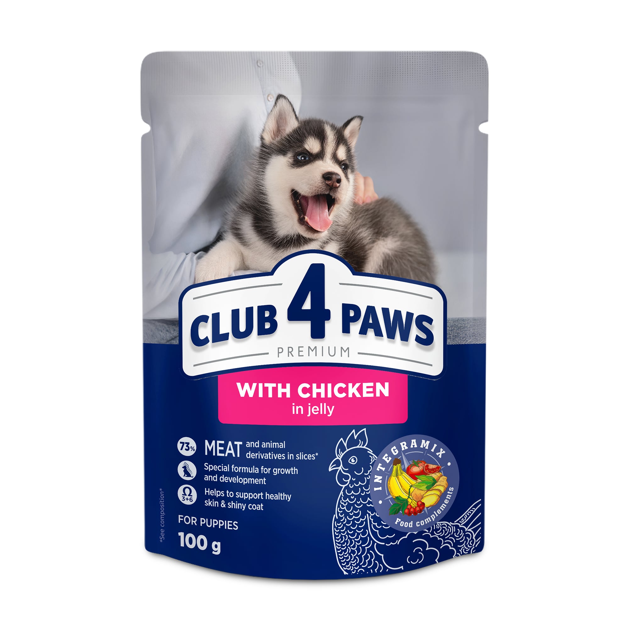 Вологий корм для цуценят Club 4 Paws Premium з куркою в желе, 100 г