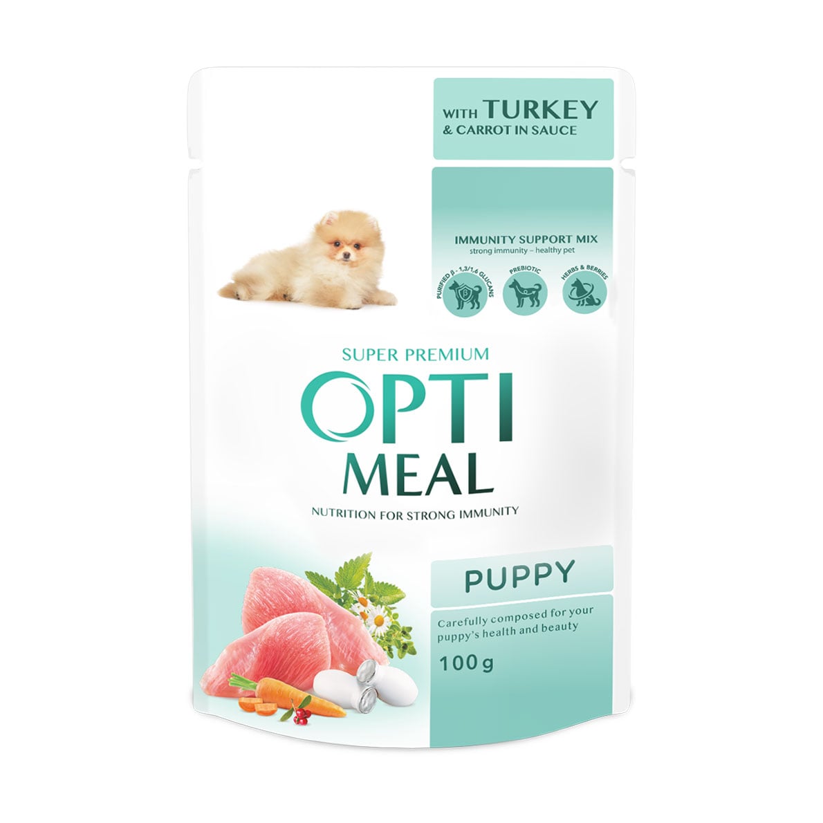 Вологий корм для цуценят Optimeal Super Premium Puppy, з індичкою та морквою в соусі, 100 г