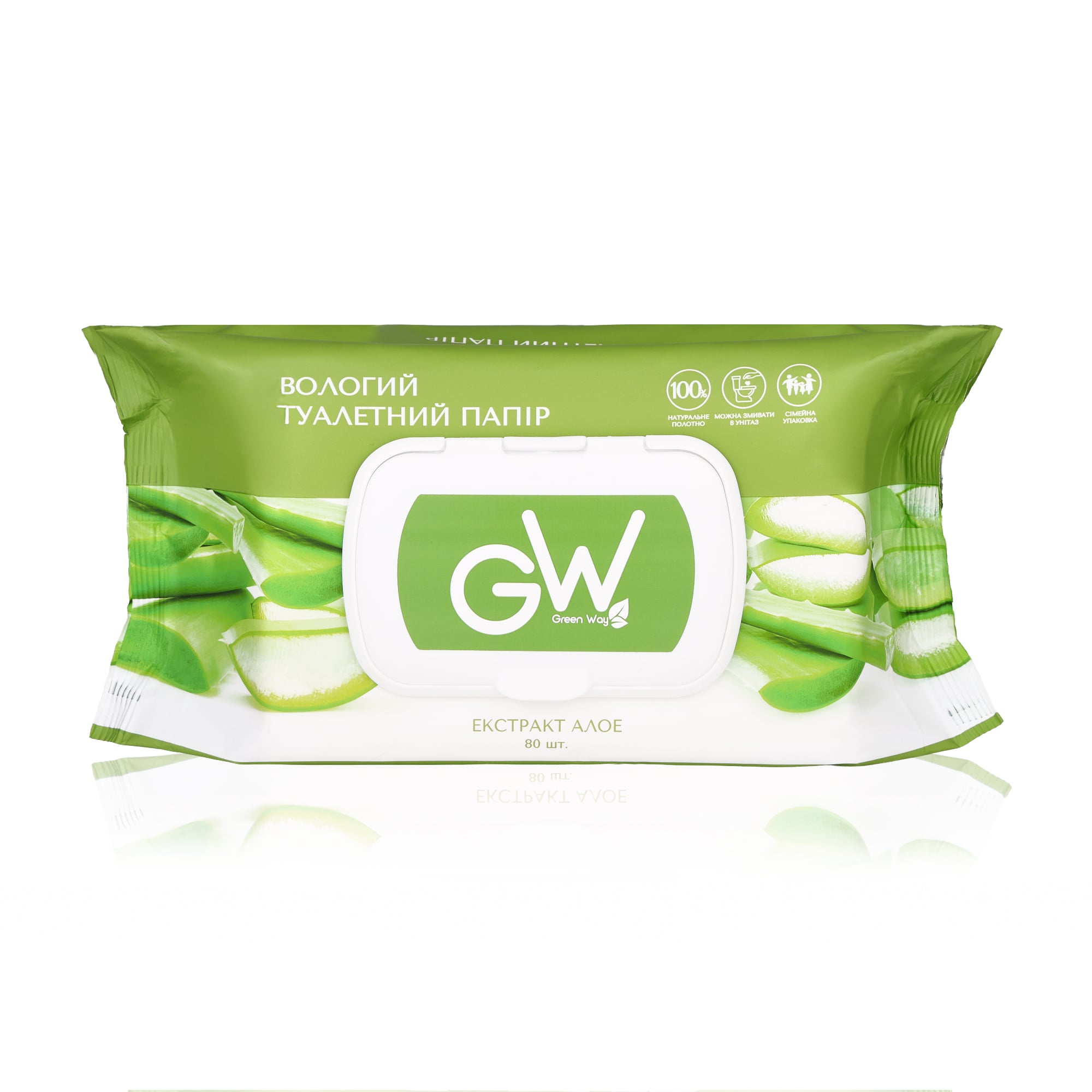 Вологий туалетний папір Green Way ФітоЛінія, 1-шаровий, екстракт алое вера, 80 шт